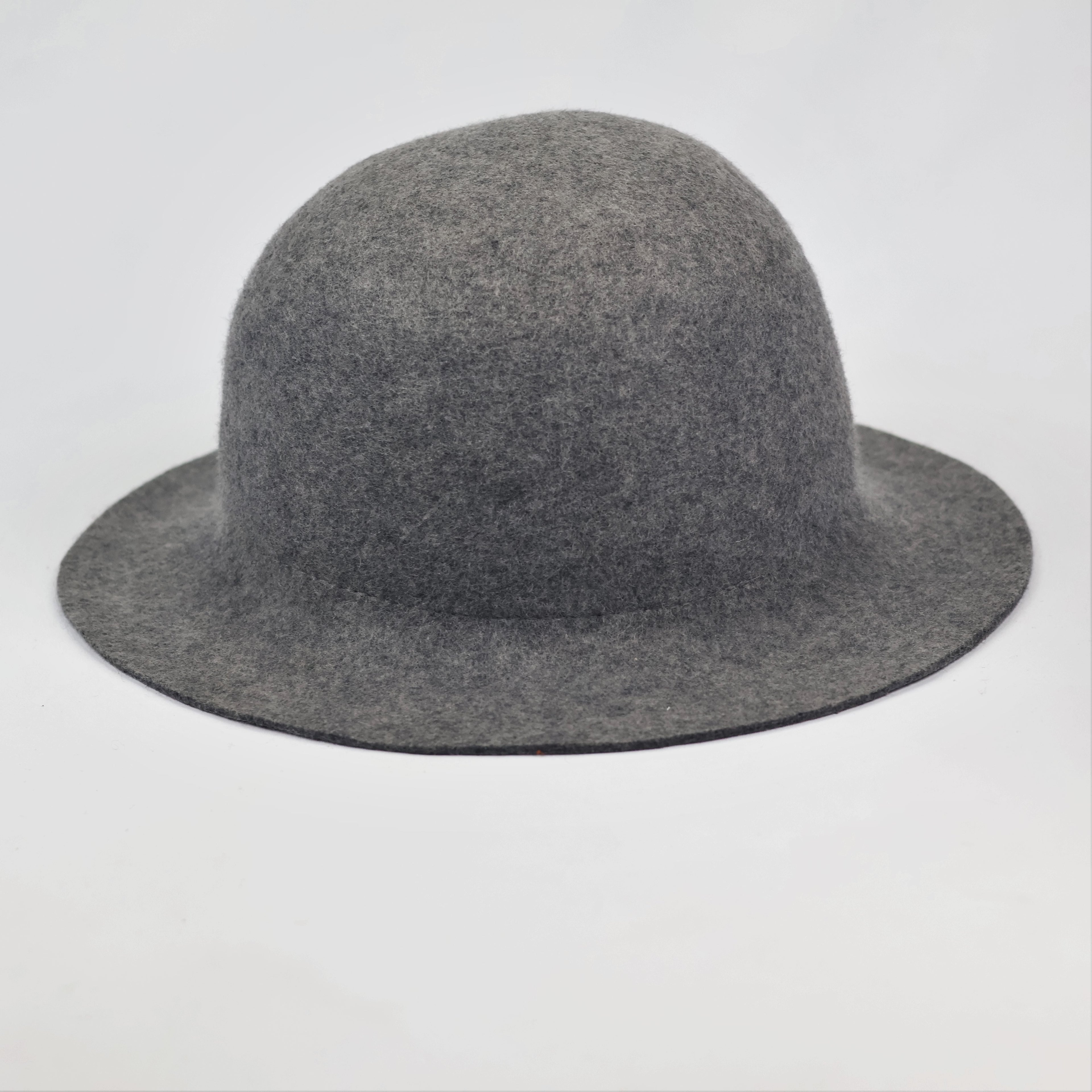 100% Wool Grey Fedora Thrifted Hat - Classic Wide Brim Winter Felt Cap