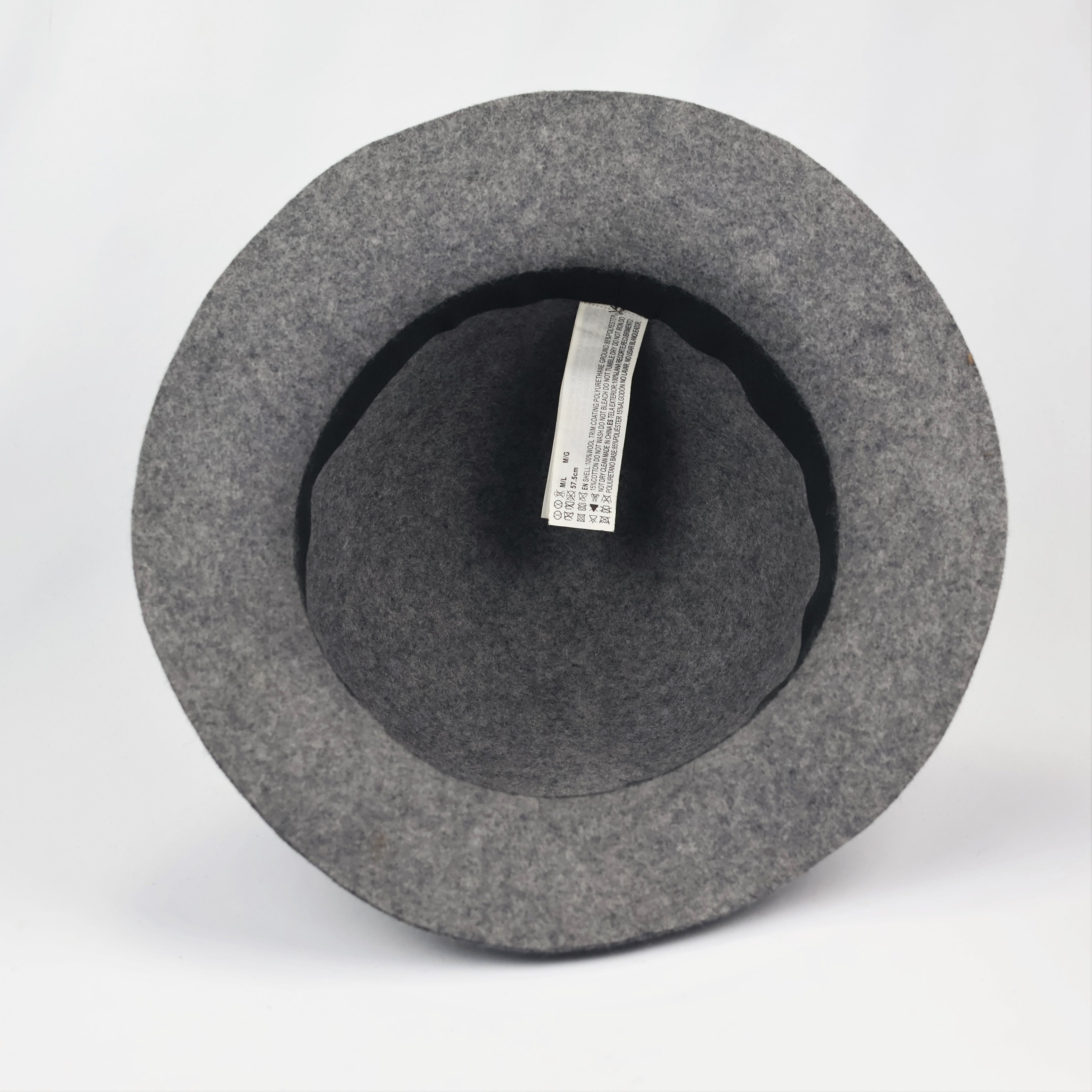 100% Wool Grey Fedora Thrifted Hat - Classic Wide Brim Winter Felt Cap