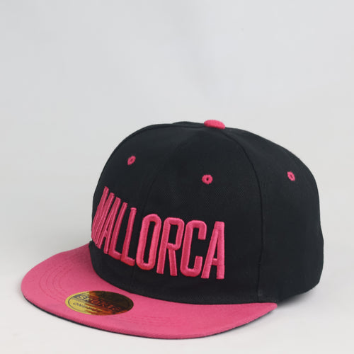 Mallorca Embroidered Flat Brim Snapback Cap - Black & Hot Pink Two-Tone Hat