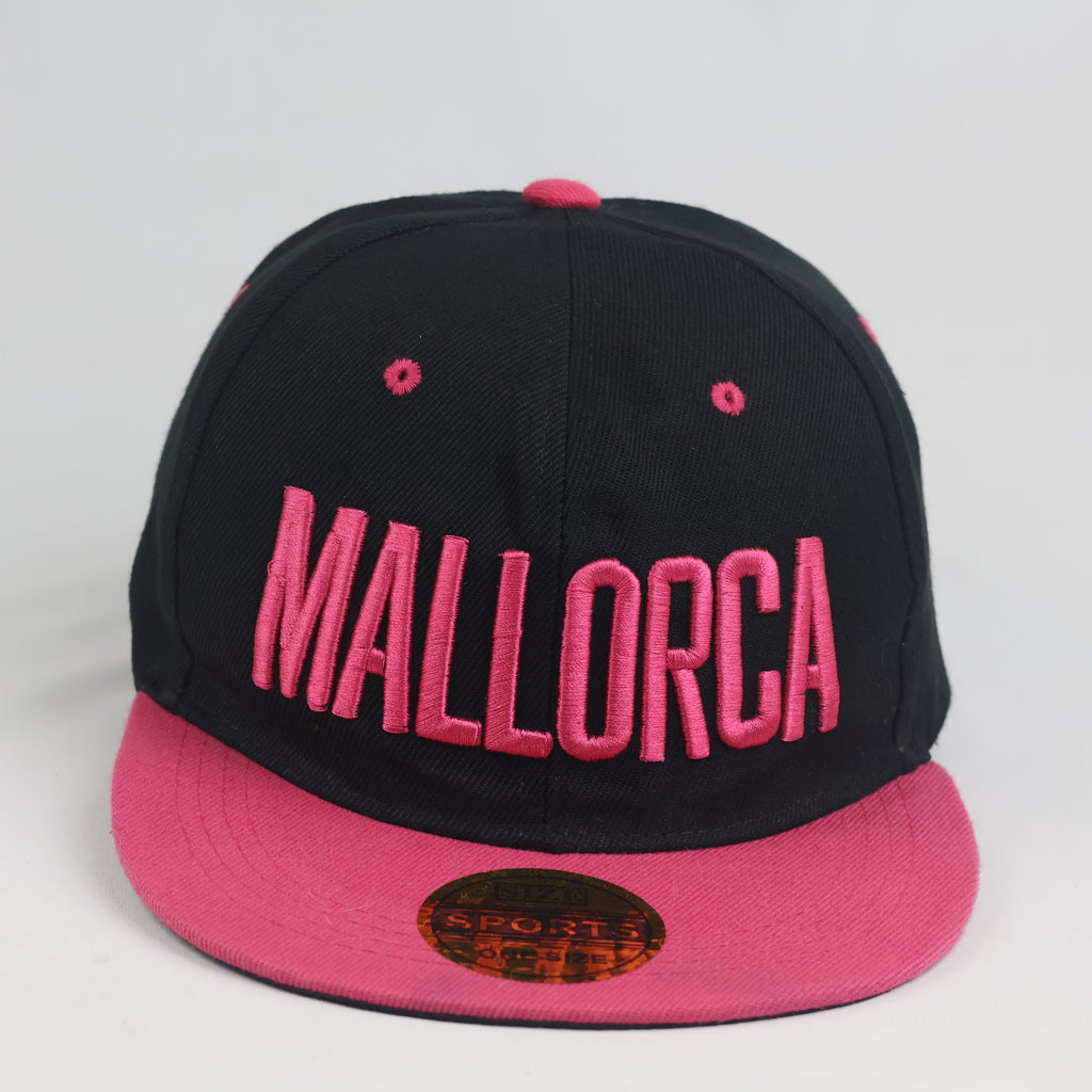 Mallorca Embroidered Flat Brim Snapback Cap - Black & Hot Pink Two-Tone Hat