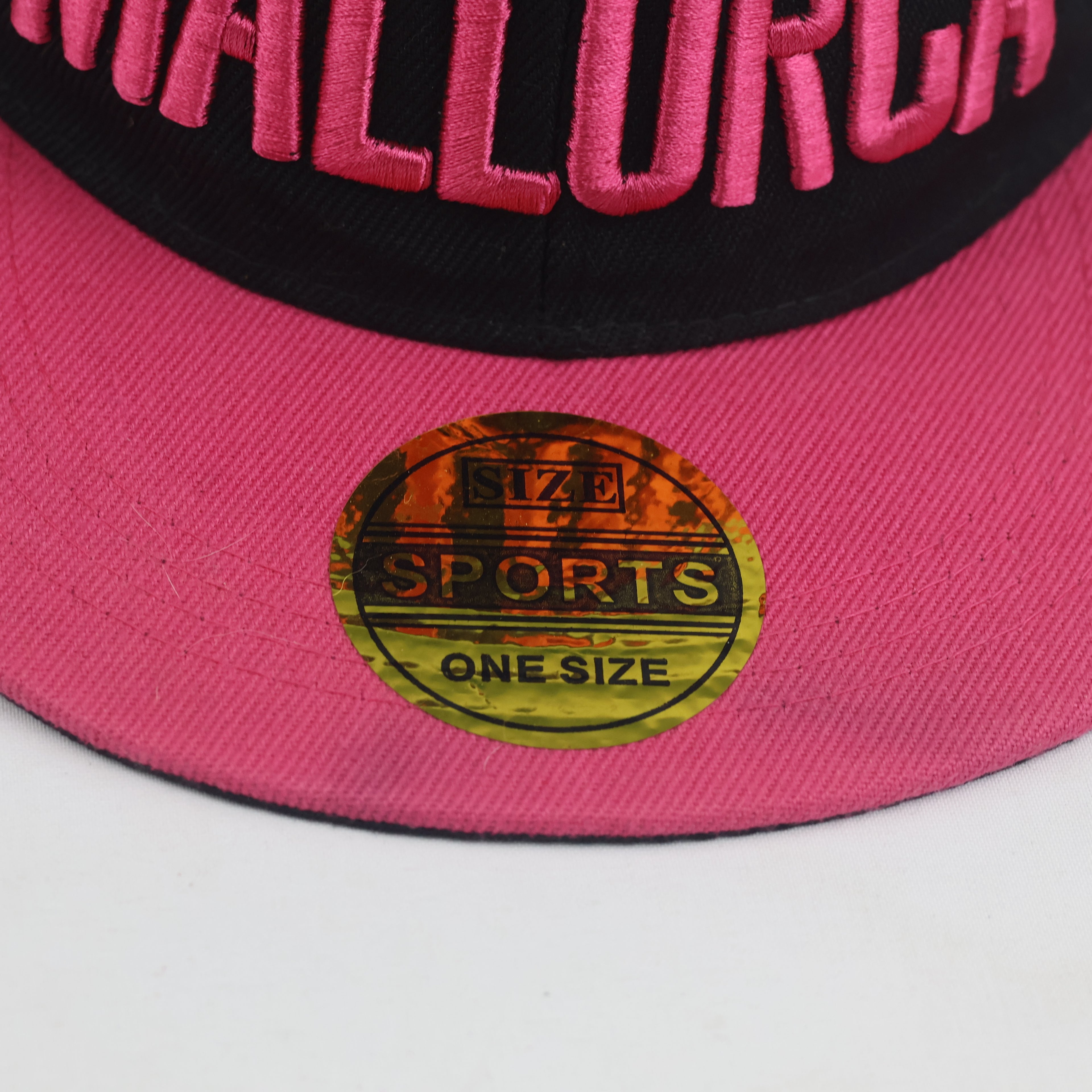 Mallorca Embroidered Flat Brim Snapback Cap - Black & Hot Pink Two-Tone Hat