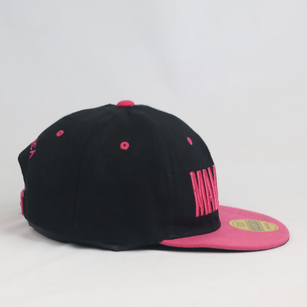 Mallorca Embroidered Flat Brim Snapback Cap - Black & Hot Pink Two-Tone Hat