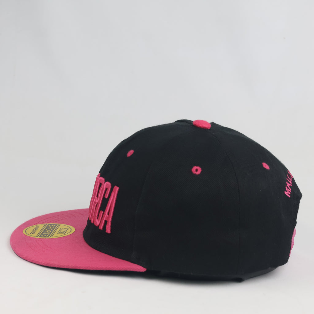 Mallorca Embroidered Flat Brim Snapback Cap - Black & Hot Pink Two-Tone Hat