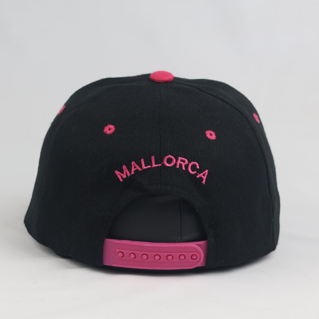 Mallorca Embroidered Flat Brim Snapback Cap - Black & Hot Pink Two-Tone Hat