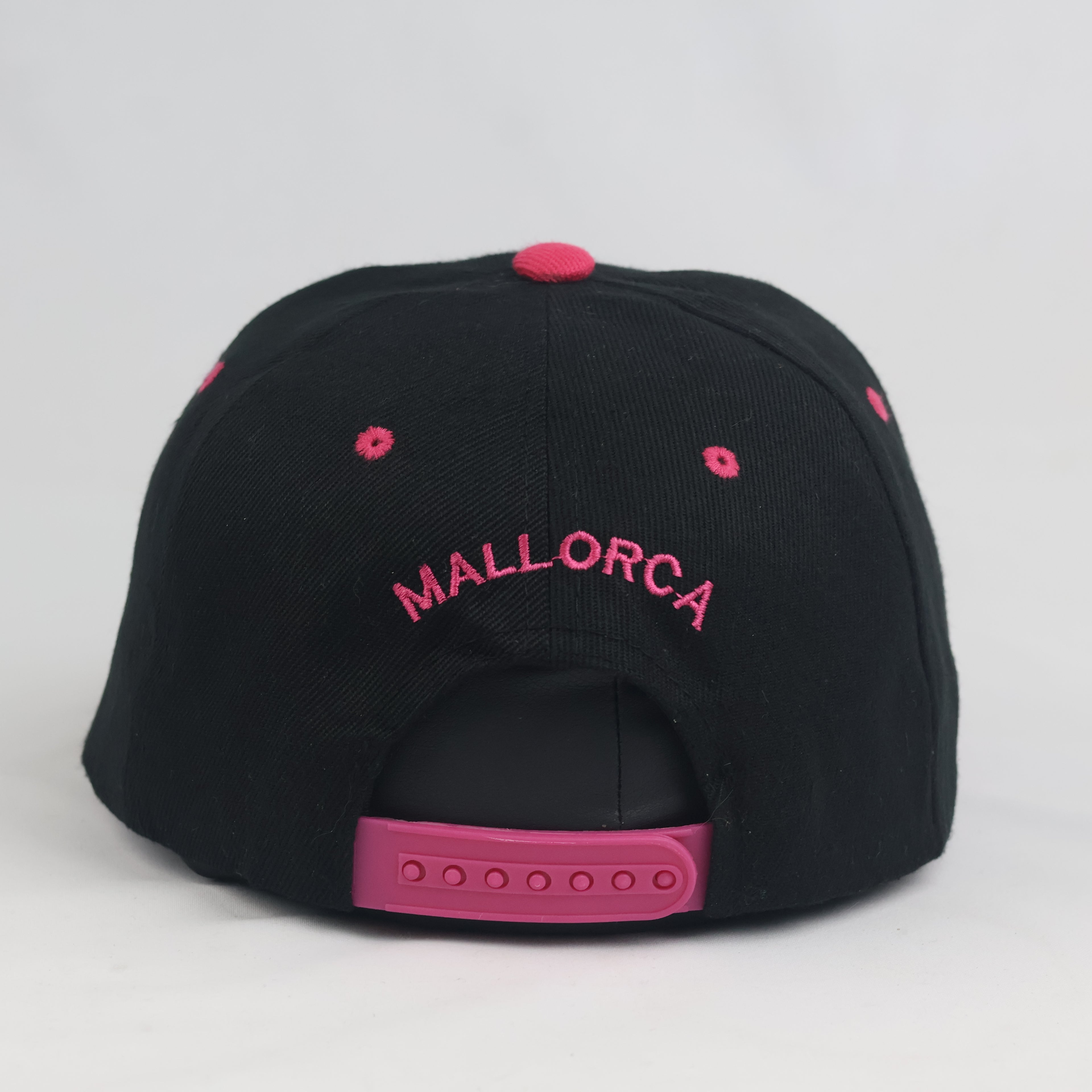 Mallorca Embroidered Flat Brim Snapback Cap - Black & Hot Pink Two-Tone Hat