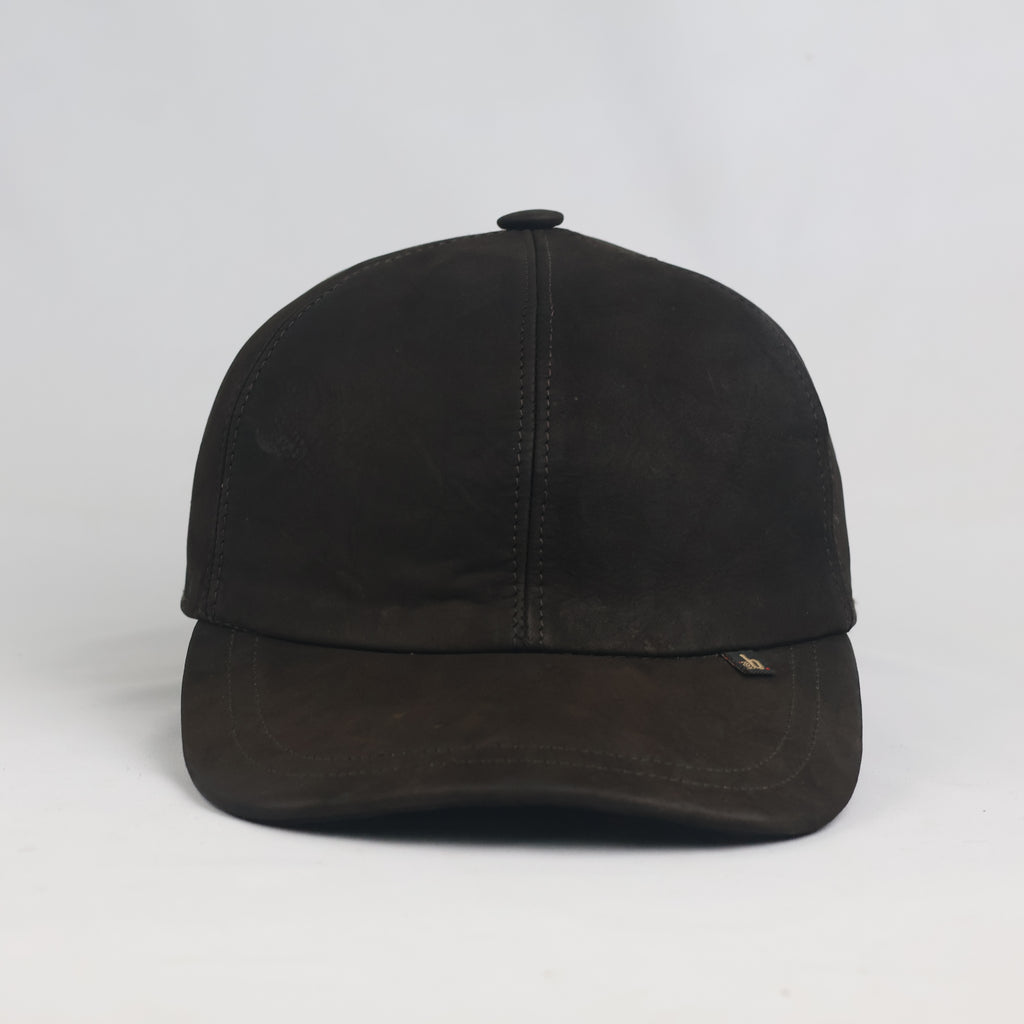 Vintage Dark Brown Suede Leather Baseball Cap (Size 58 cm)