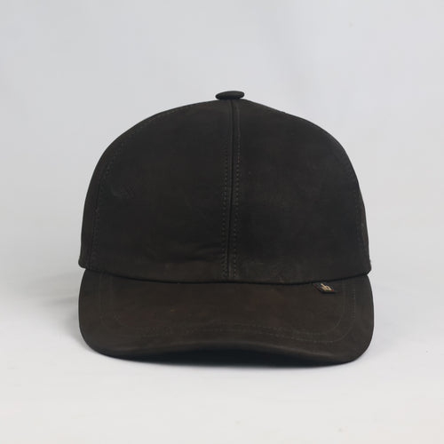 Vintage Dark Brown Suede Leather Baseball Cap (Size 58 cm)