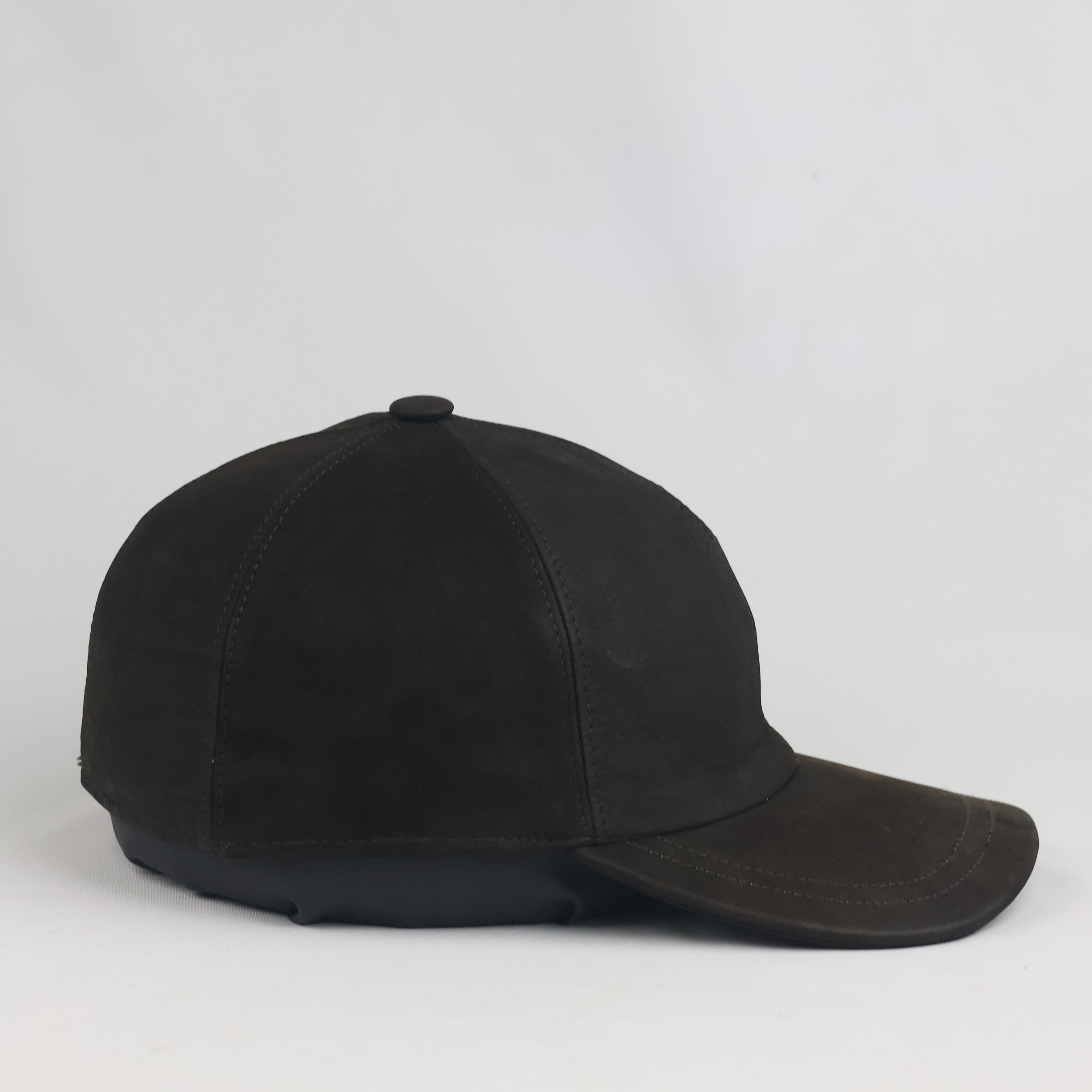 Vintage Dark Brown Suede Leather Baseball Cap (Size 58 cm)
