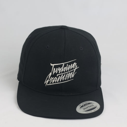 Vintage Turbine Gramont Script Snapback Hat | Black Yupoong Flat Brim Cap