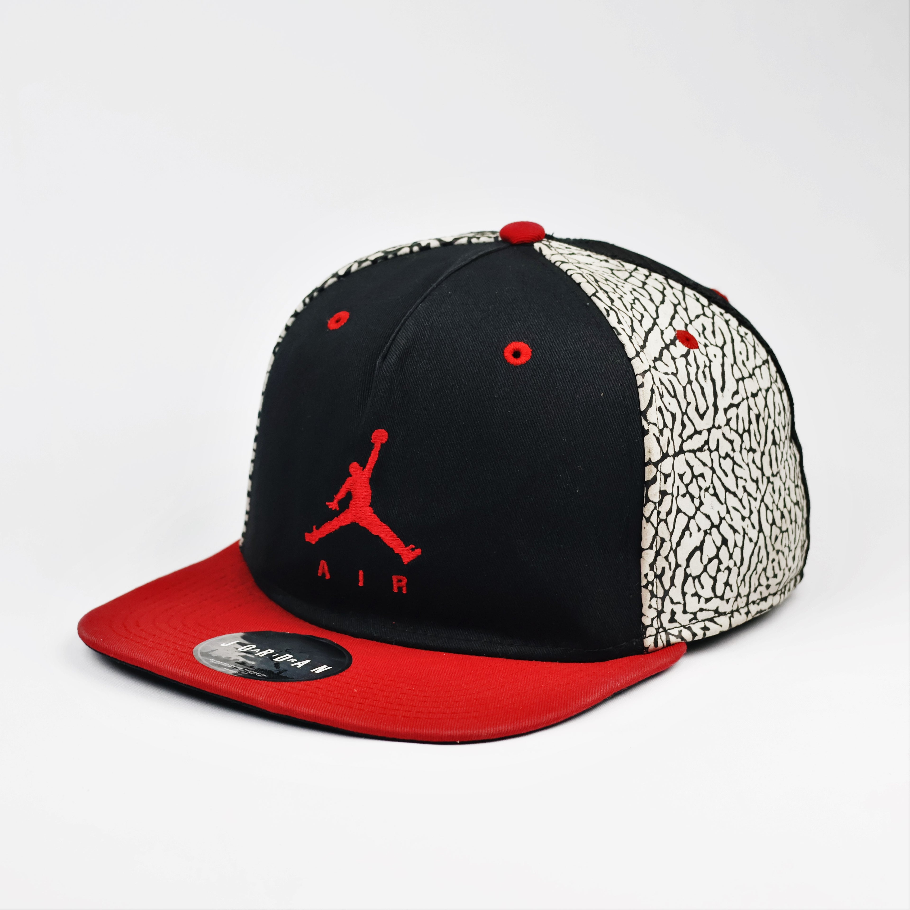 Air Jordan Jumpman Elephant Print Trucker Thrifted Hat – Black & Red