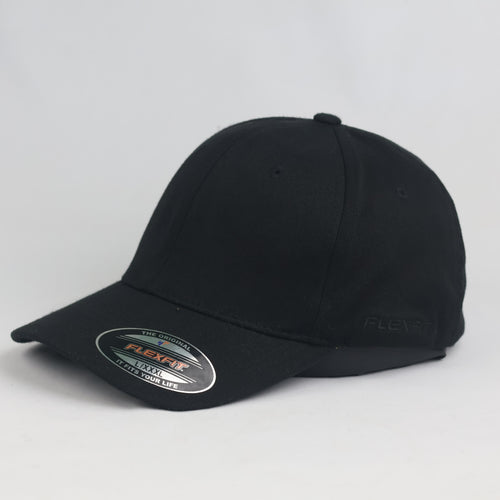 Vintage Flexfit Yupoong Plain Black Fitted Cap | Stretch Fit Big Size Hat