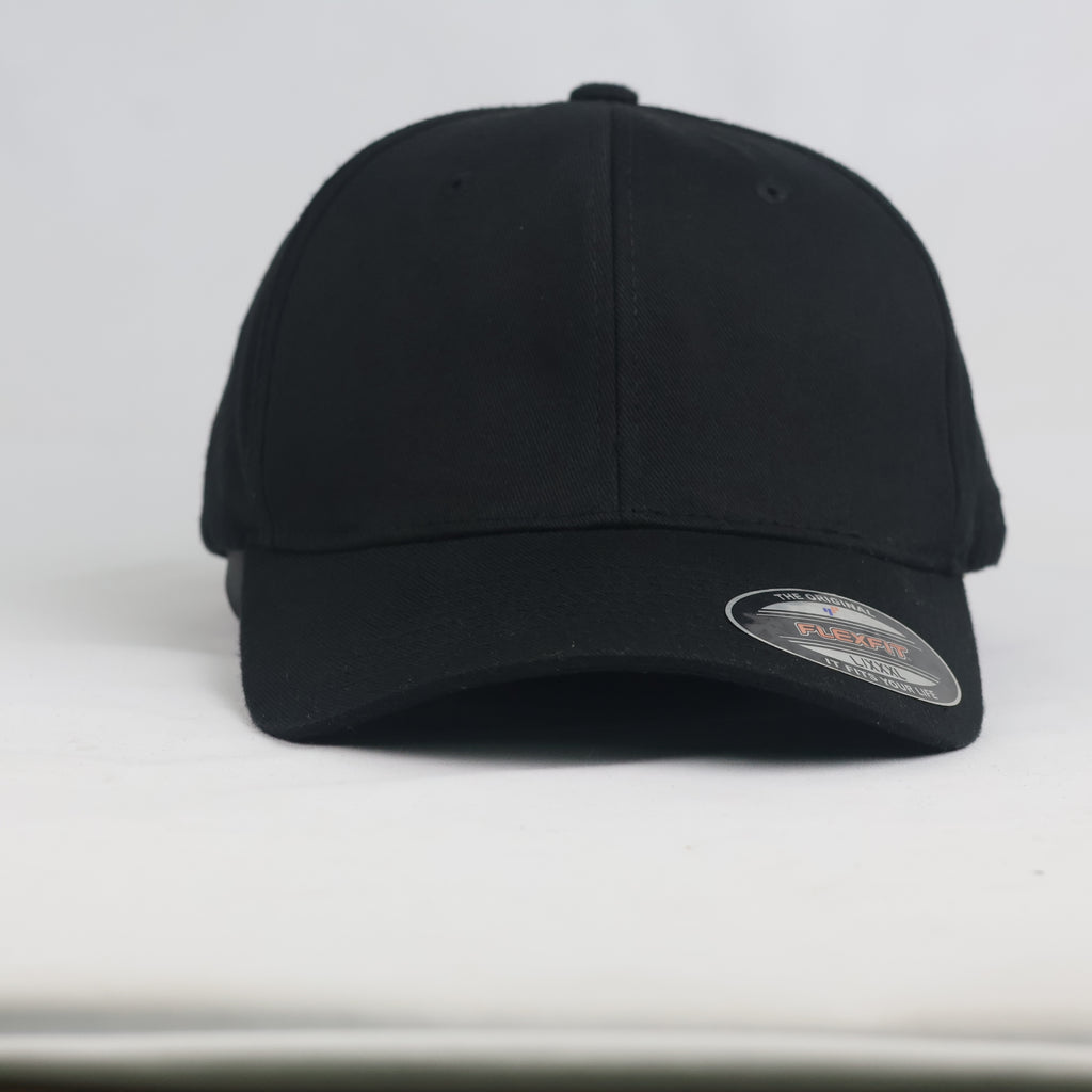 Vintage Flexfit Yupoong Plain Black Fitted Cap | Stretch Fit Big Size Hat