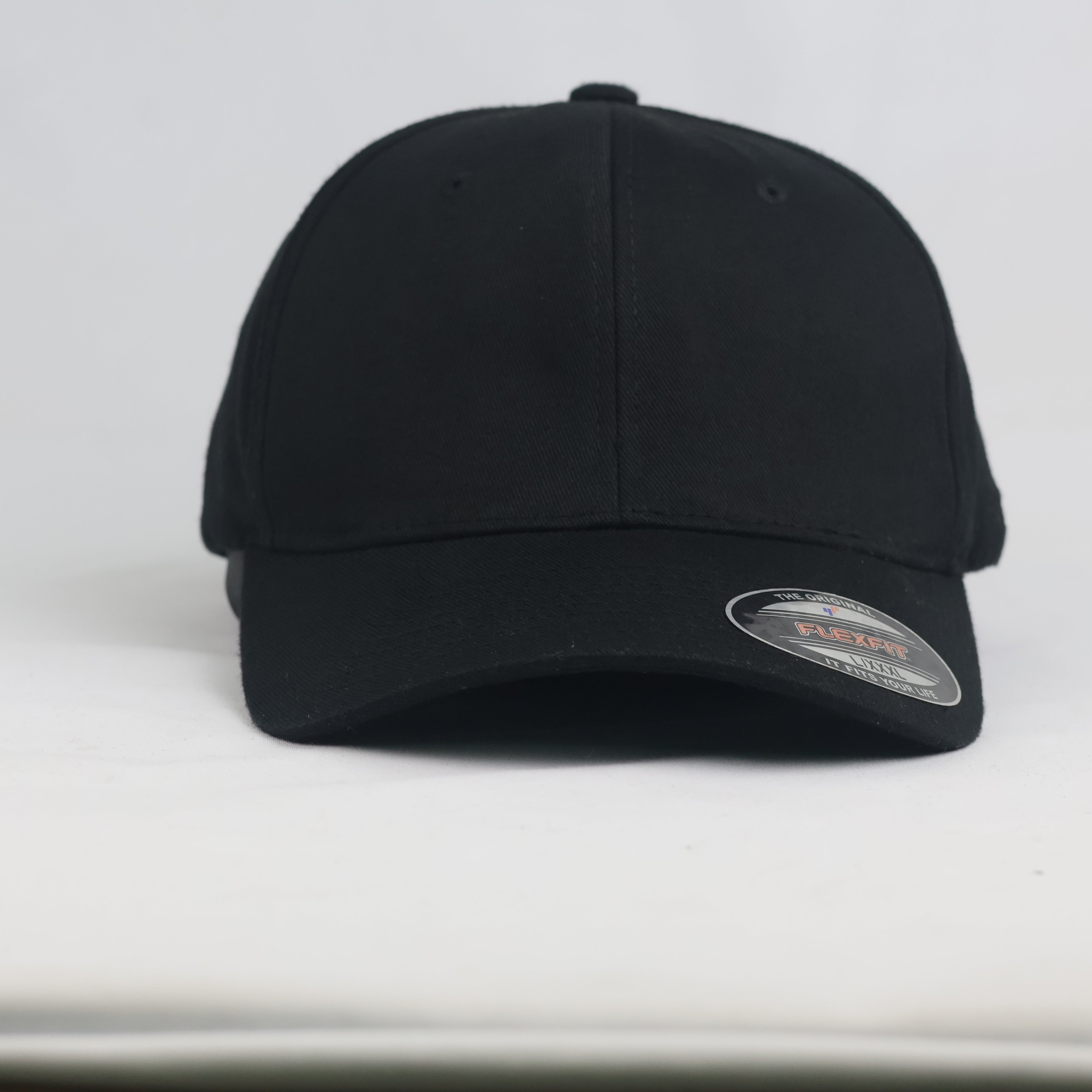 Vintage Flexfit Yupoong Plain Black Fitted Cap | Stretch Fit Big Size Hat