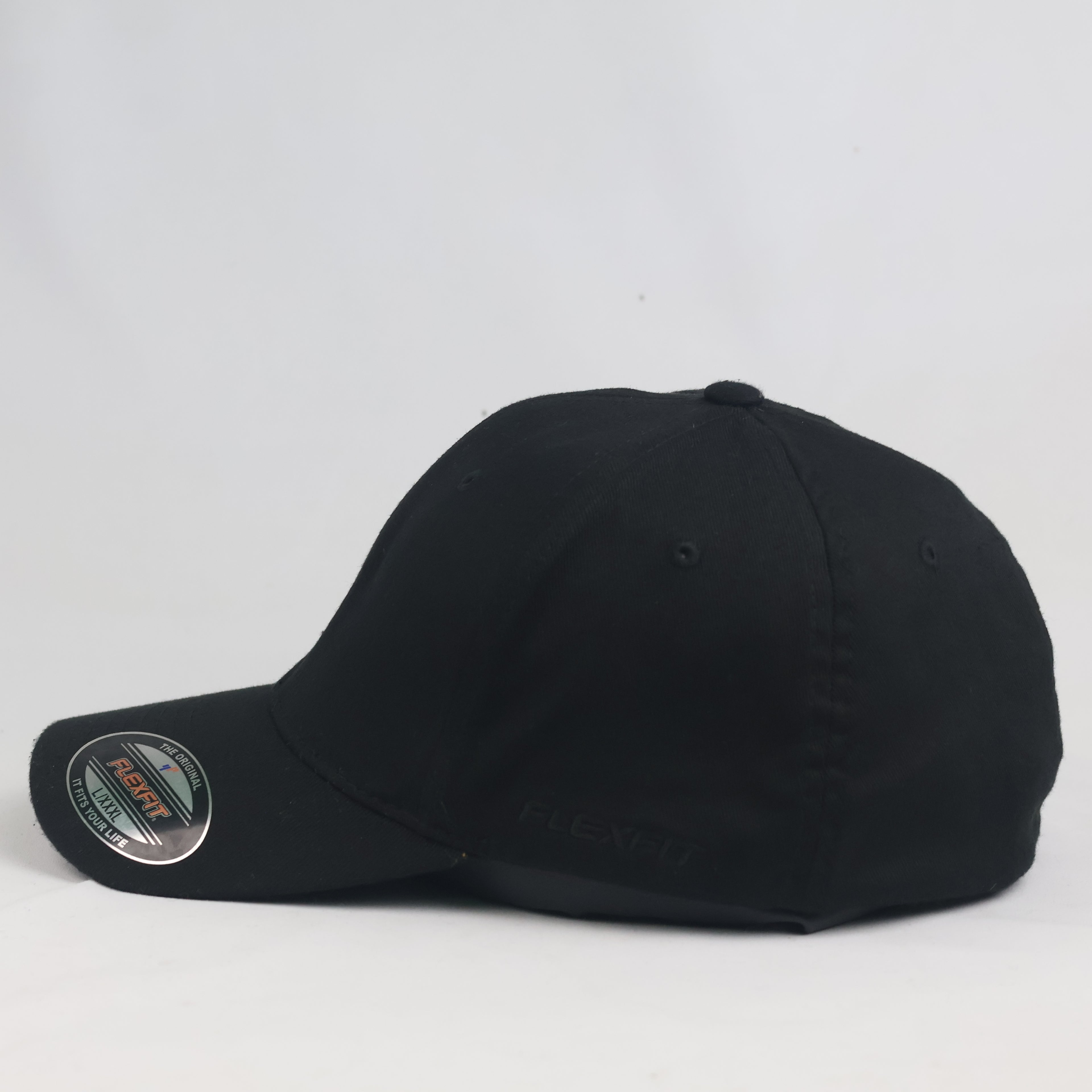 Vintage Flexfit Yupoong Plain Black Fitted Cap | Stretch Fit Big Size Hat