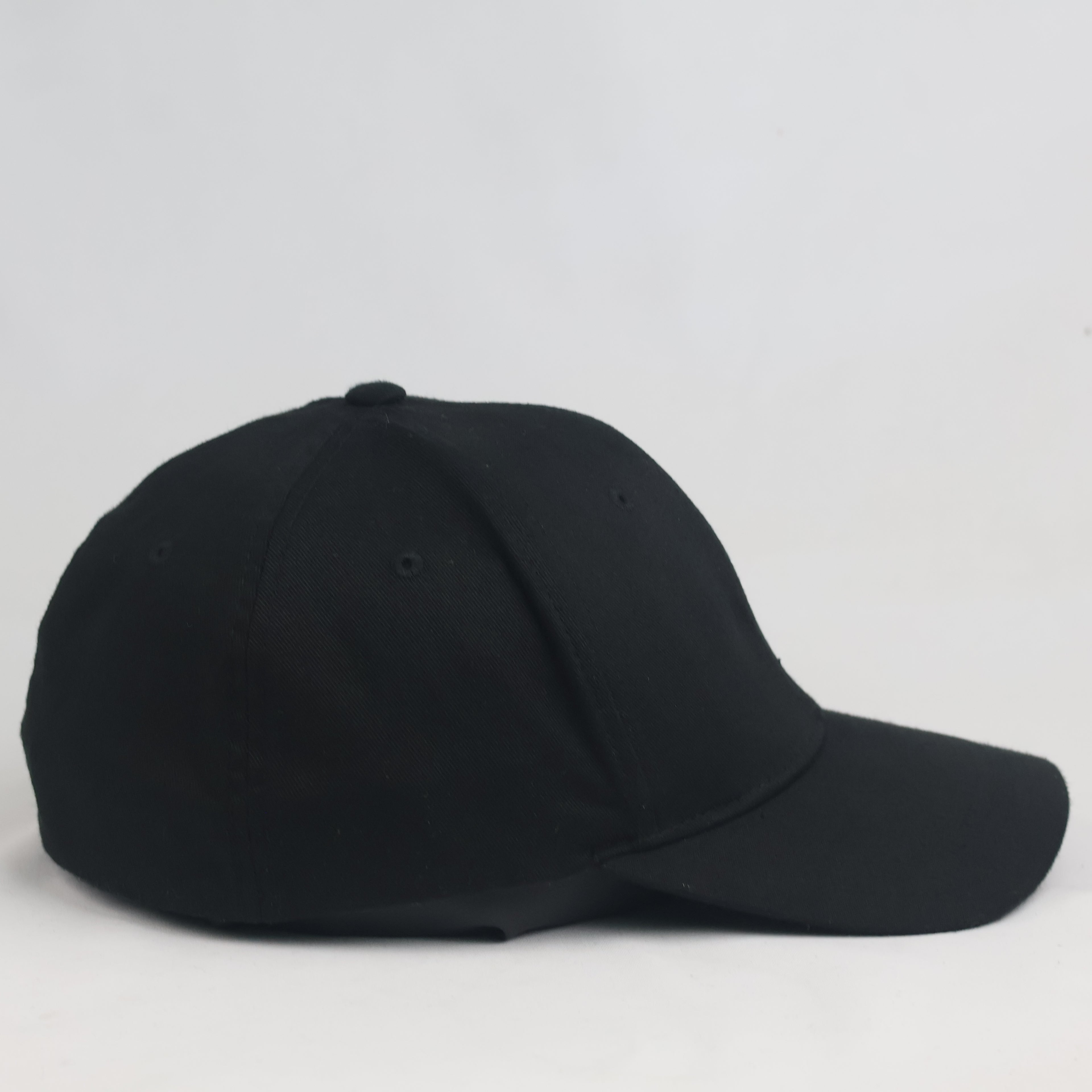 Vintage Flexfit Yupoong Plain Black Fitted Cap | Stretch Fit Big Size Hat