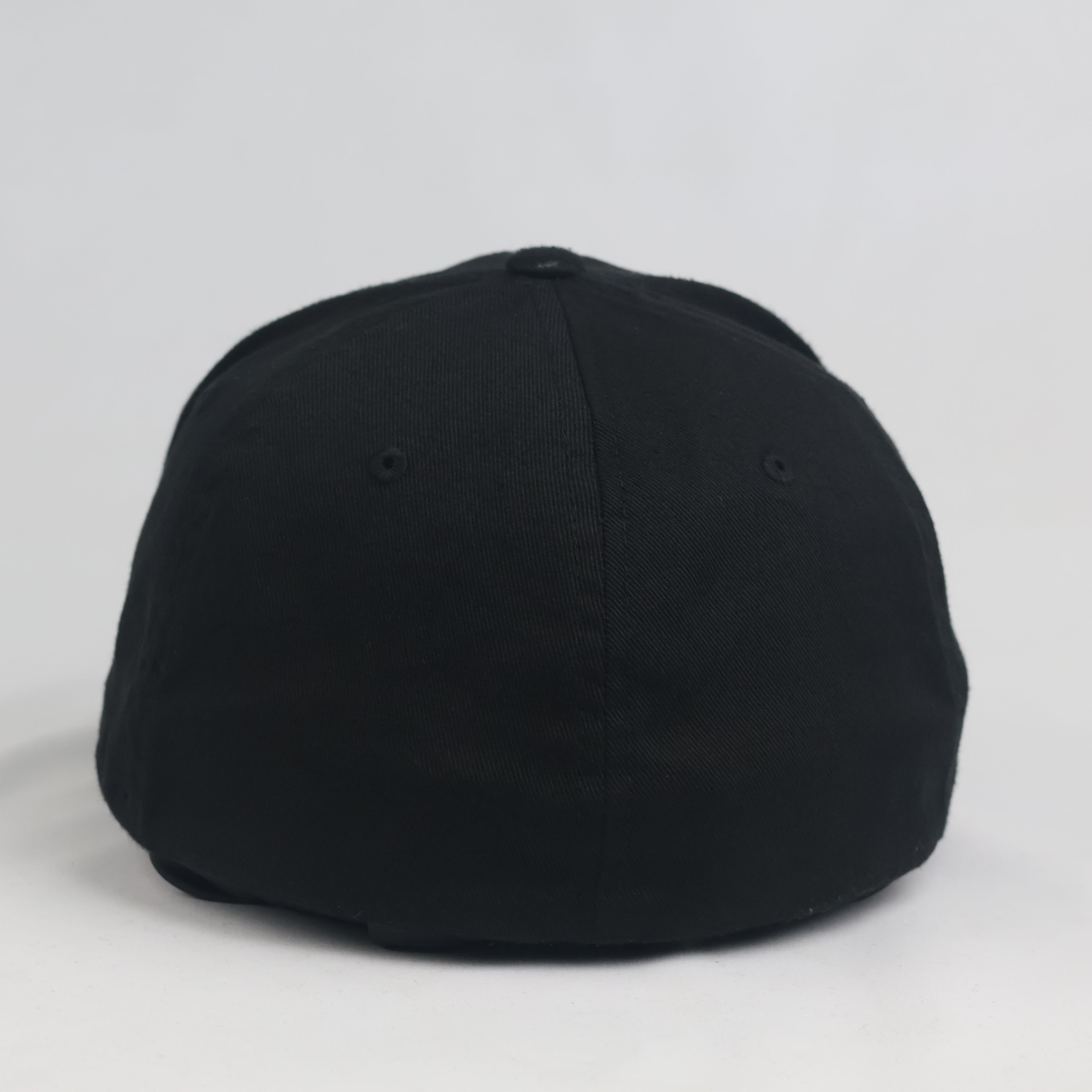 Vintage Flexfit Yupoong Plain Black Fitted Cap | Stretch Fit Big Size Hat