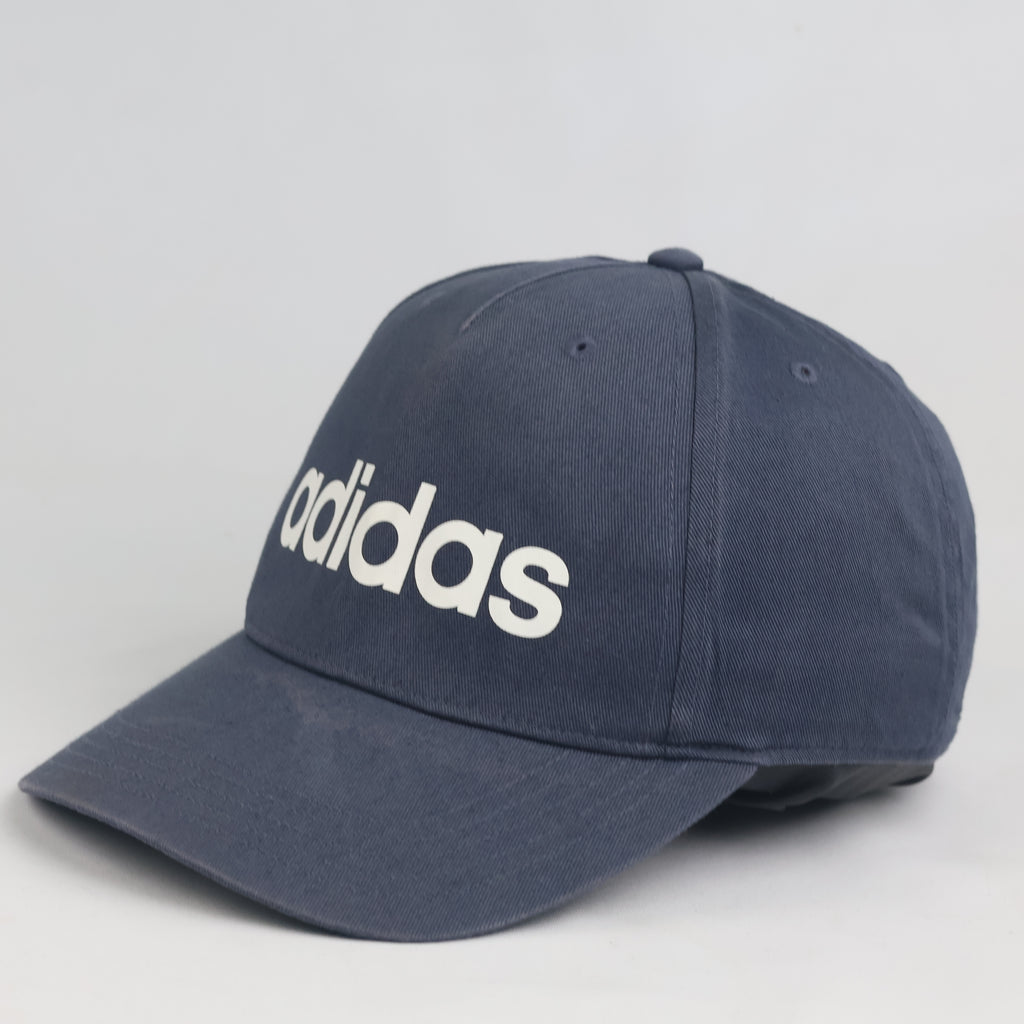 Thrifted Adidas Navy Blue Curved Brim Baseball Cap - Off-White Snapback Strap Hat