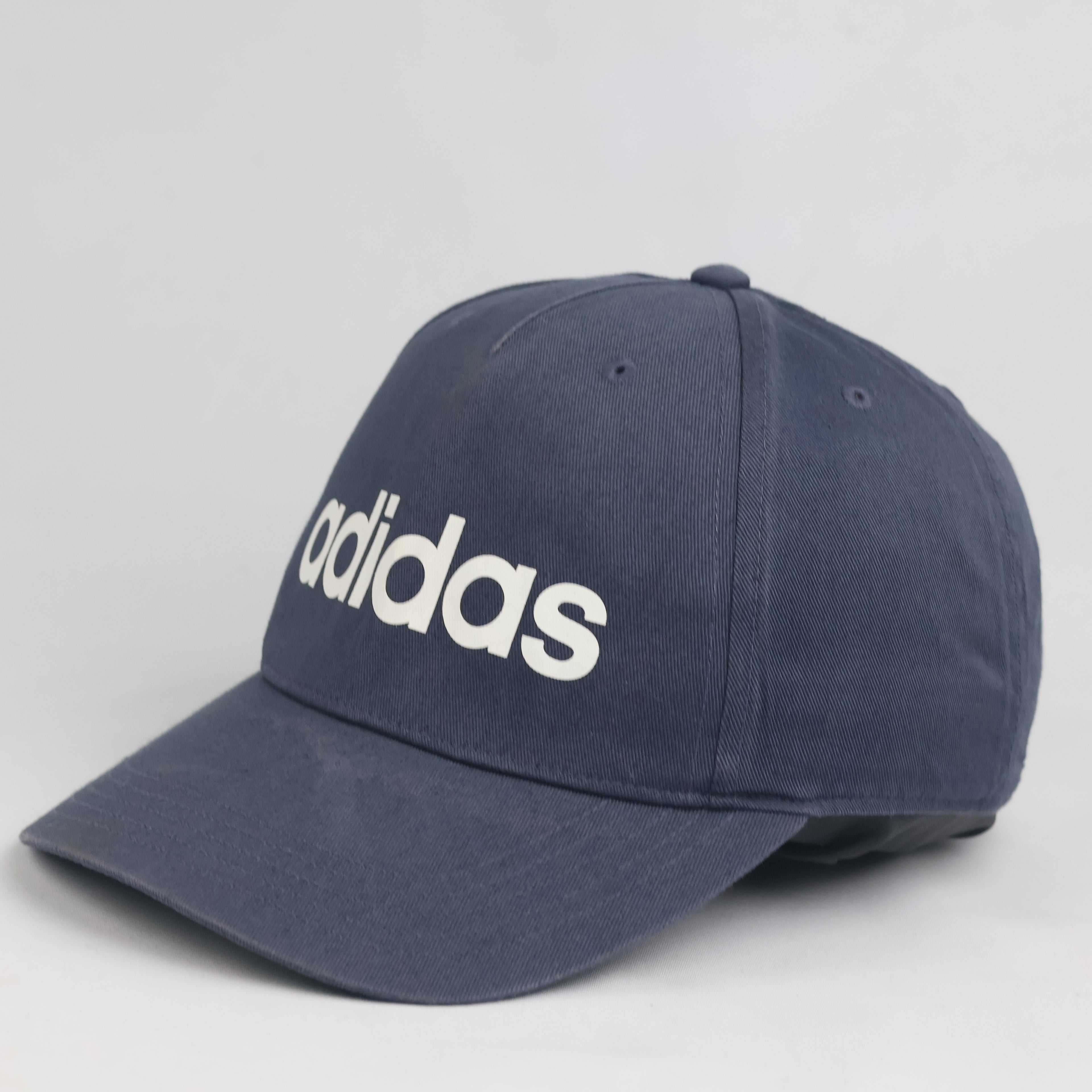 Thrifted Adidas Navy Blue Curved Brim Baseball Cap - Off-White Snapback Strap Hat