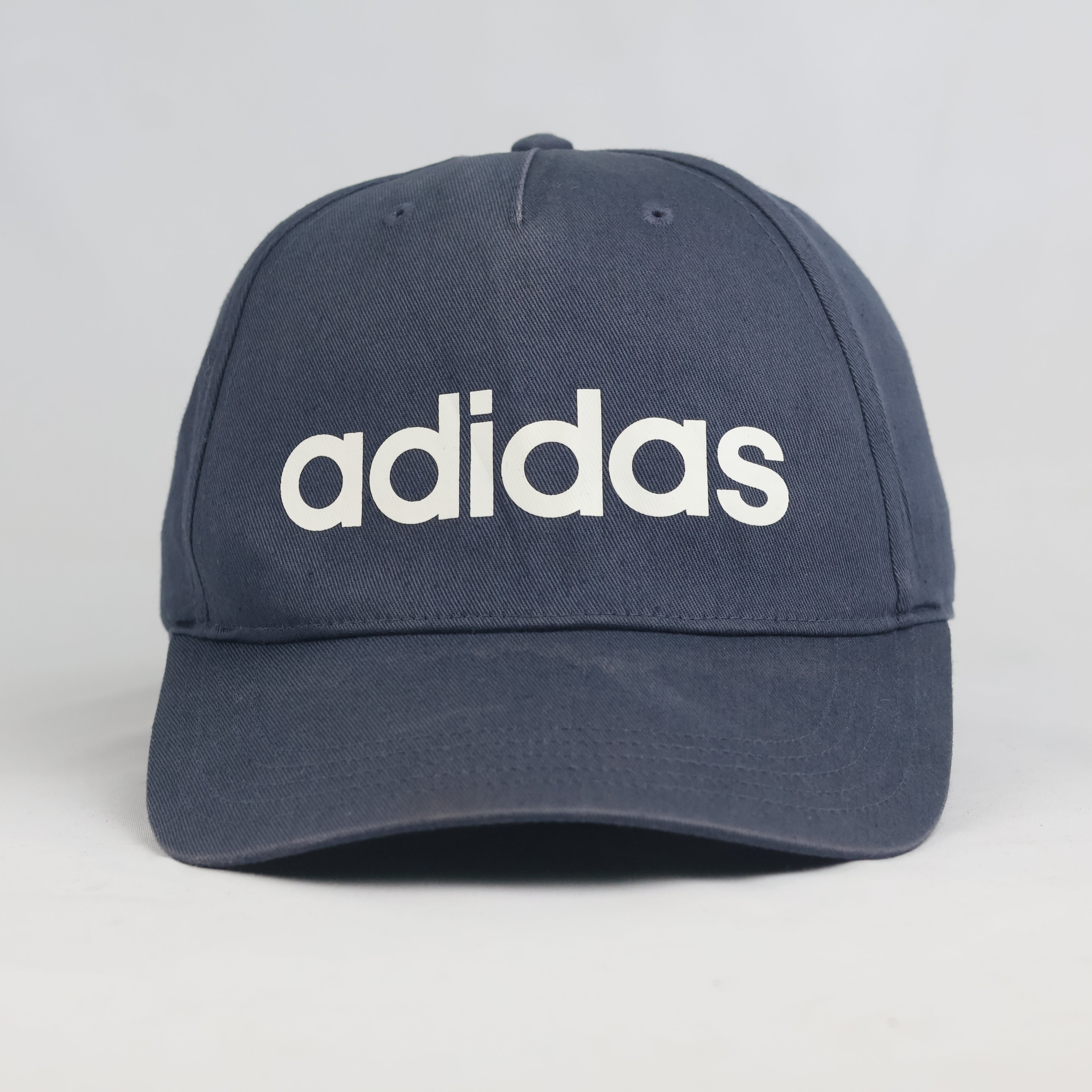 Thrifted Adidas Navy Blue Curved Brim Baseball Cap - Off-White Snapback Strap Hat