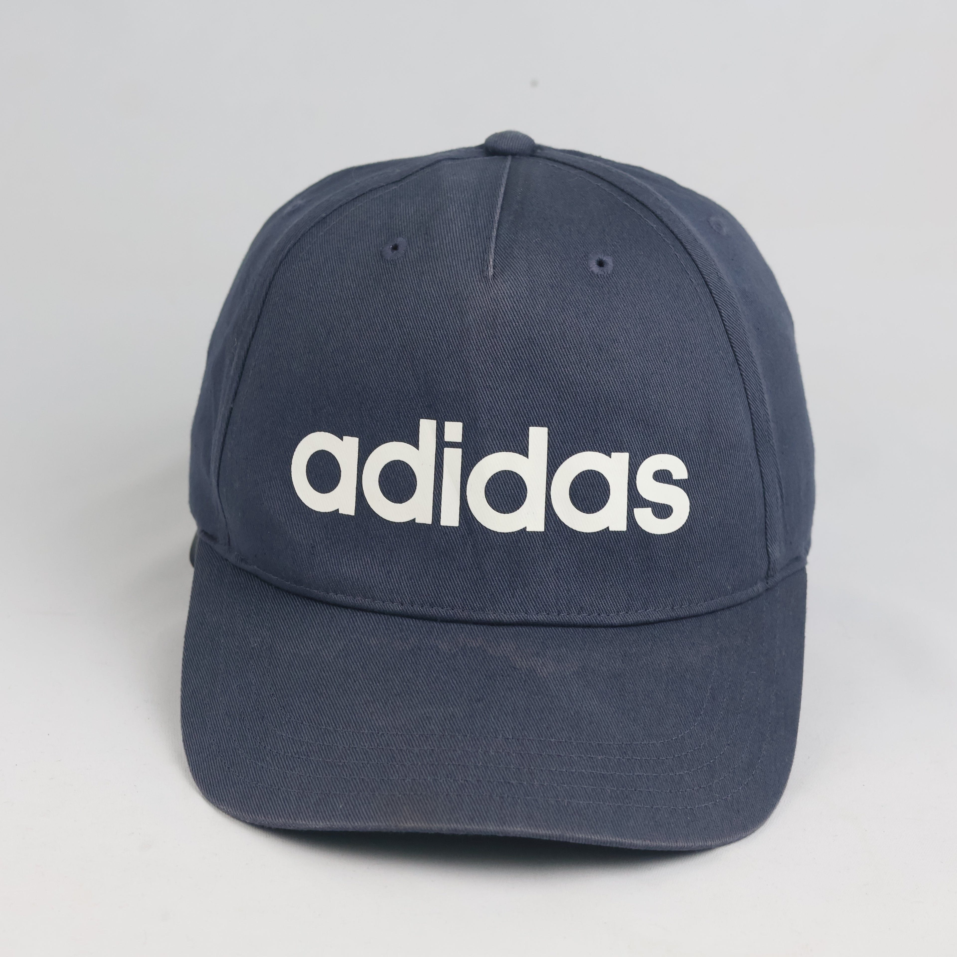 Thrifted Adidas Navy Blue Curved Brim Baseball Cap - Off-White Snapback Strap Hat