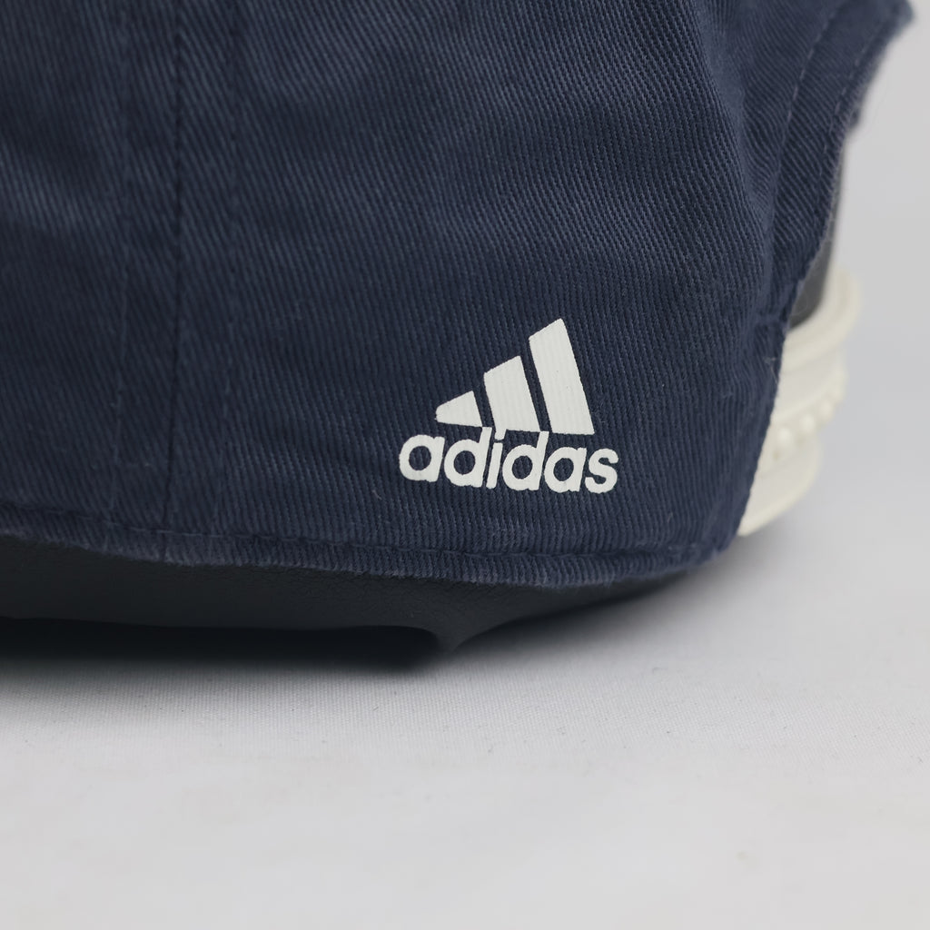 Thrifted Adidas Navy Blue Curved Brim Baseball Cap - Off-White Snapback Strap Hat