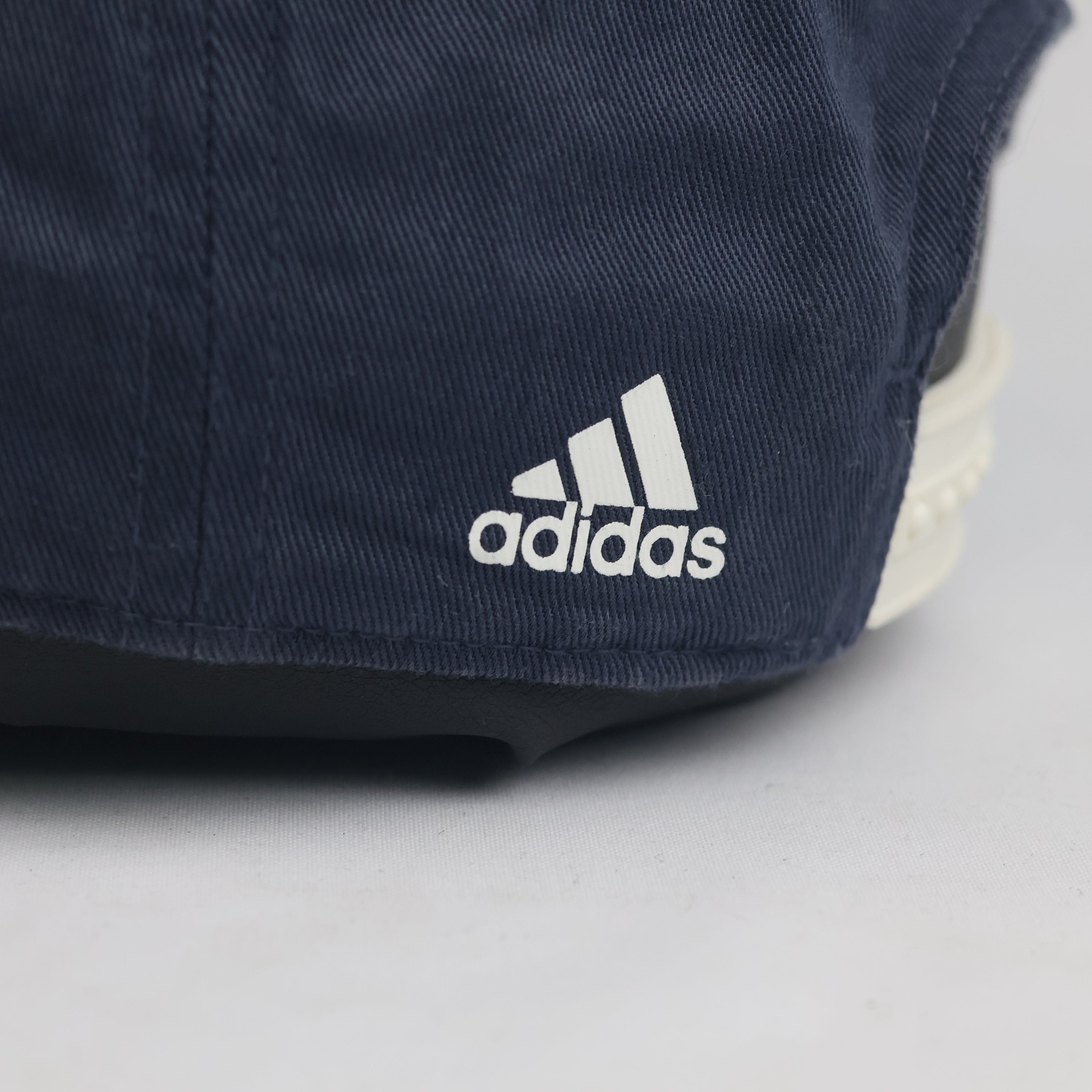 Thrifted Adidas Navy Blue Curved Brim Baseball Cap - Off-White Snapback Strap Hat