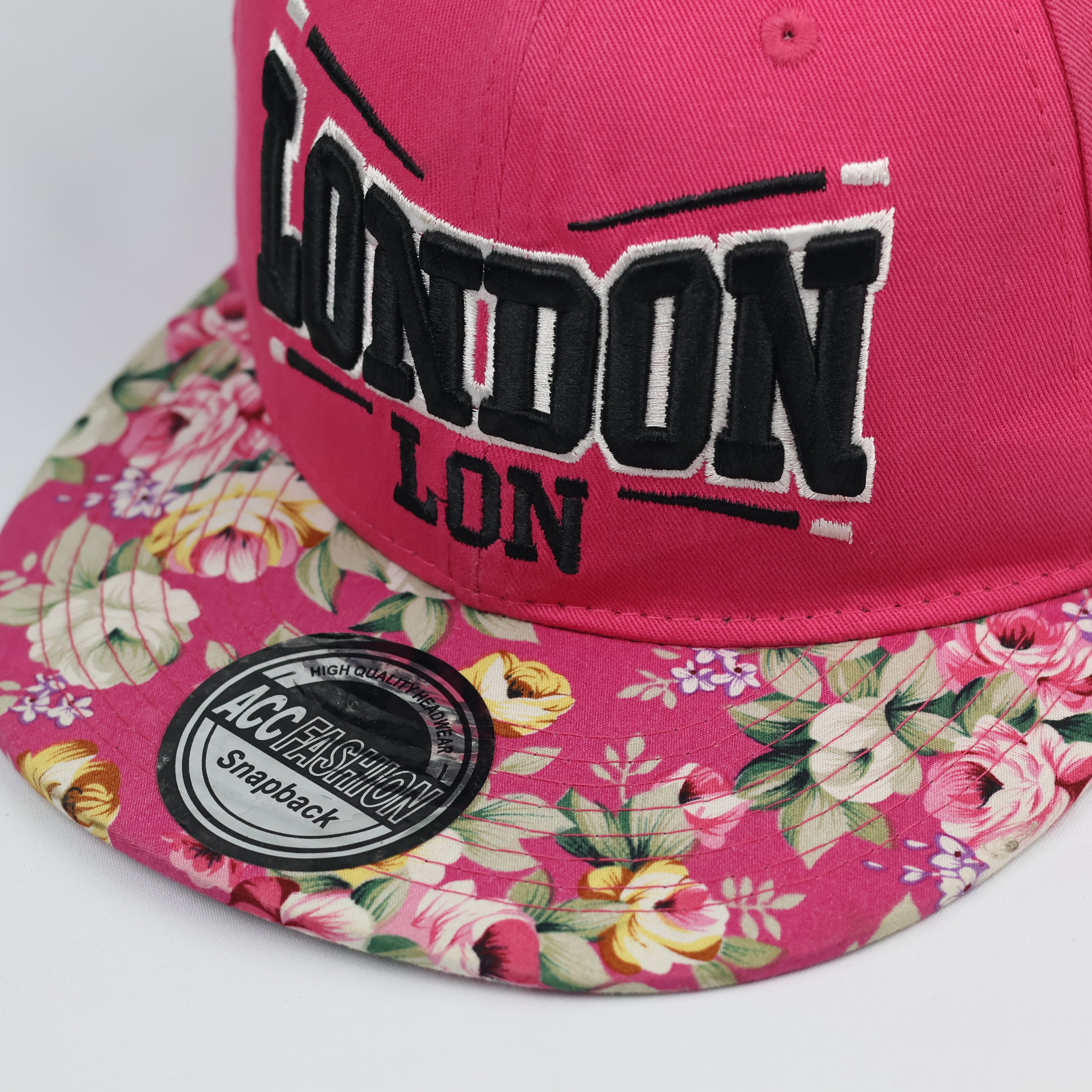 Vintage London City Logo Hat | Floral Flat Brim Thrifted Snapback