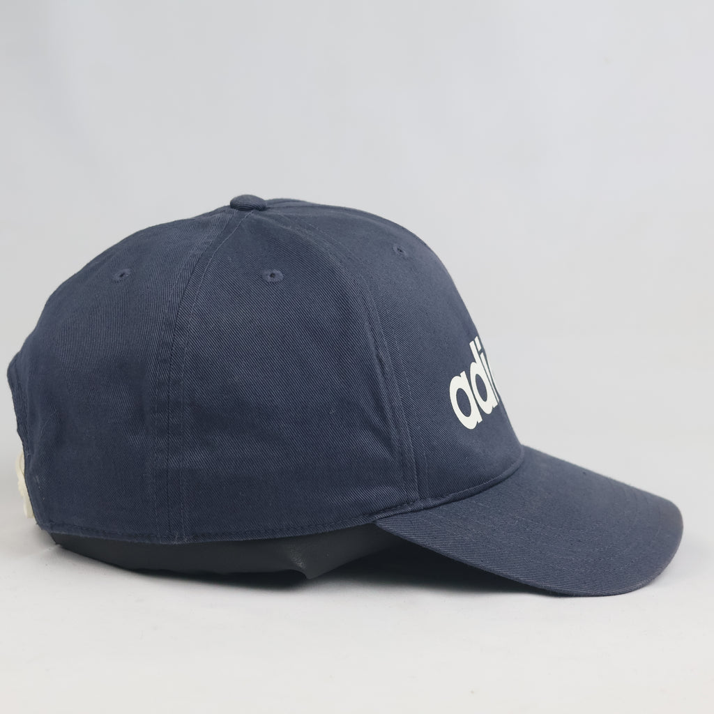 Thrifted Adidas Navy Blue Curved Brim Baseball Cap - Off-White Snapback Strap Hat