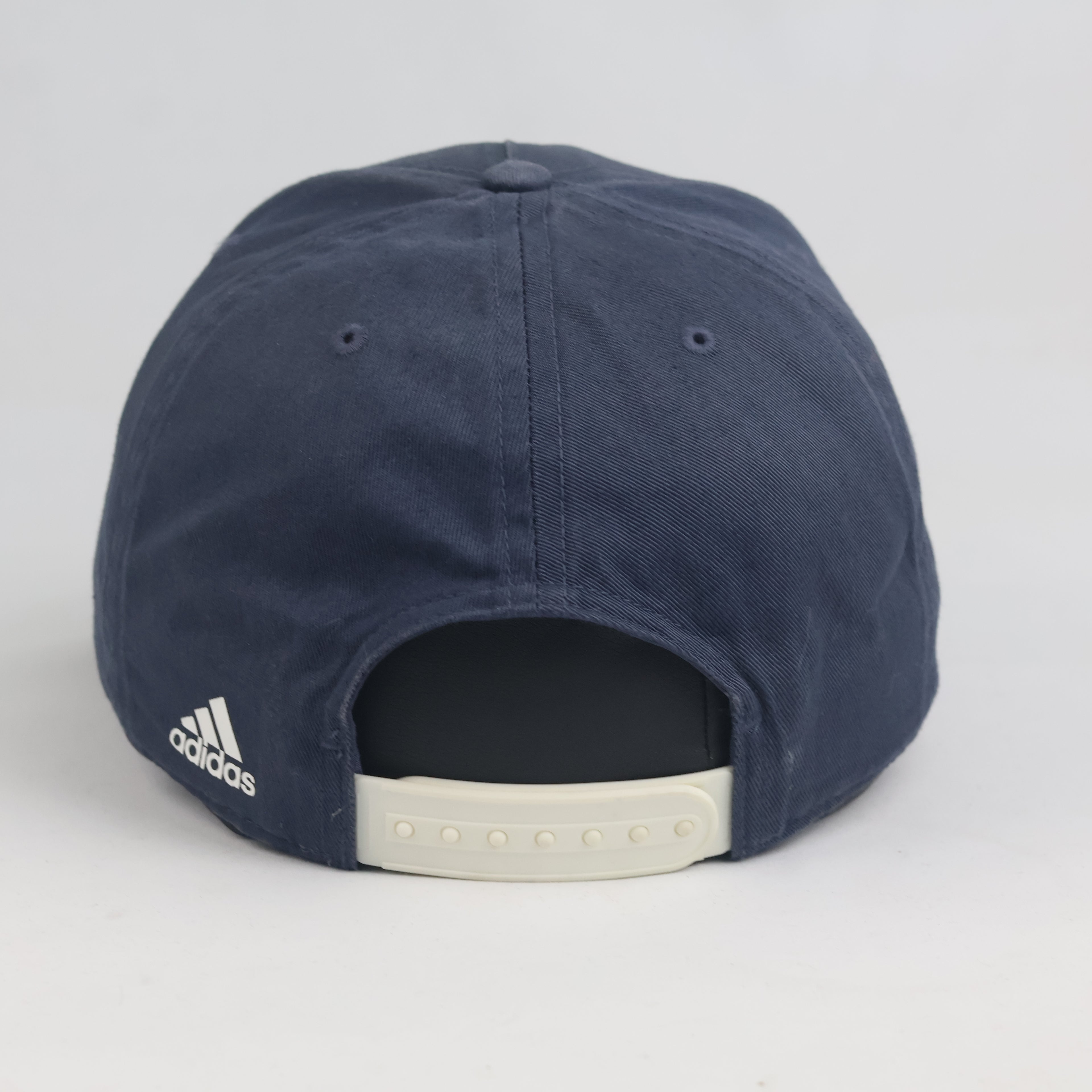 Thrifted Adidas Navy Blue Curved Brim Baseball Cap - Off-White Snapback Strap Hat
