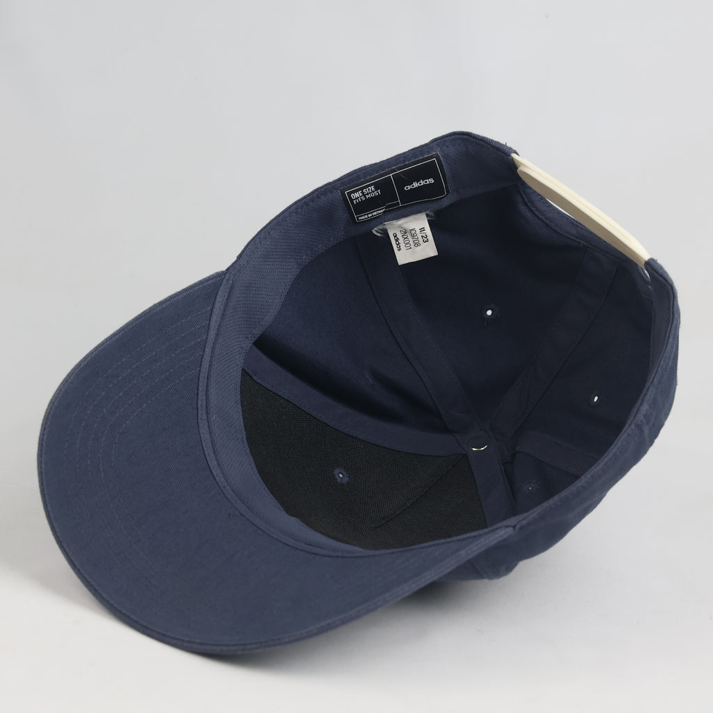 Thrifted Adidas Navy Blue Curved Brim Baseball Cap - Off-White Snapback Strap Hat