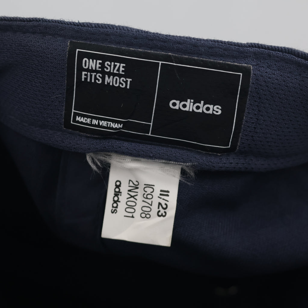 Thrifted Adidas Navy Blue Curved Brim Baseball Cap - Off-White Snapback Strap Hat