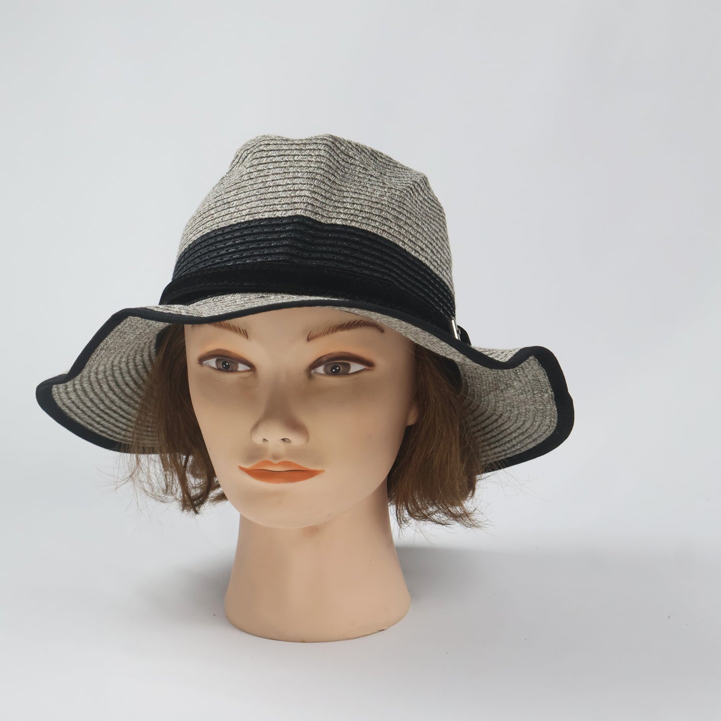 Structured Heather Grey Hat with Black Buckle Band