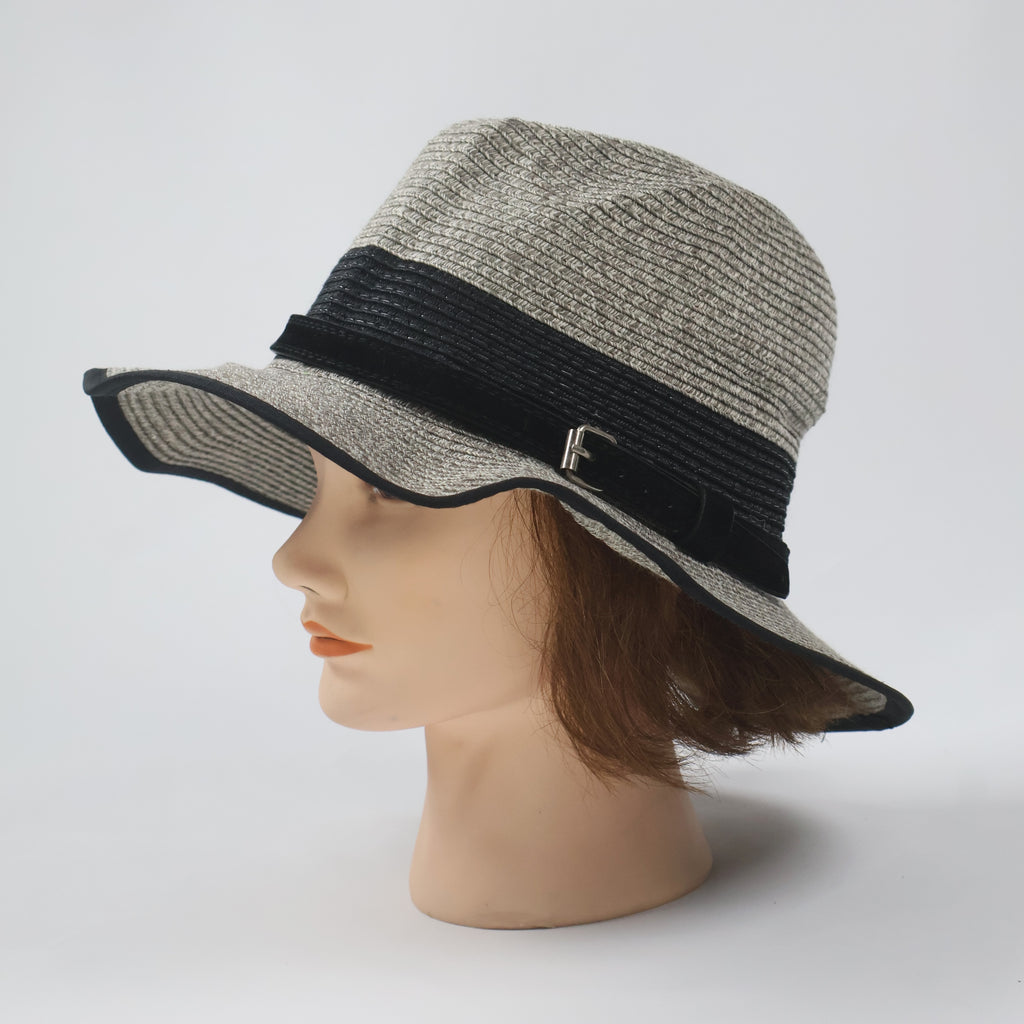 Structured Heather Grey Hat with Black Buckle Band