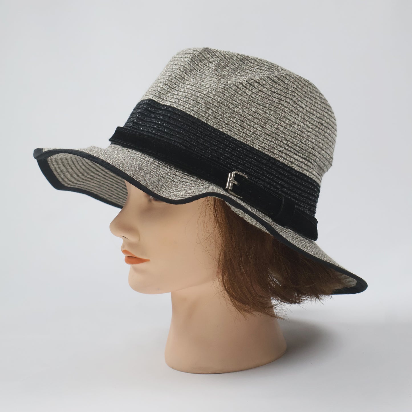 Structured Heather Grey Hat with Black Buckle Band