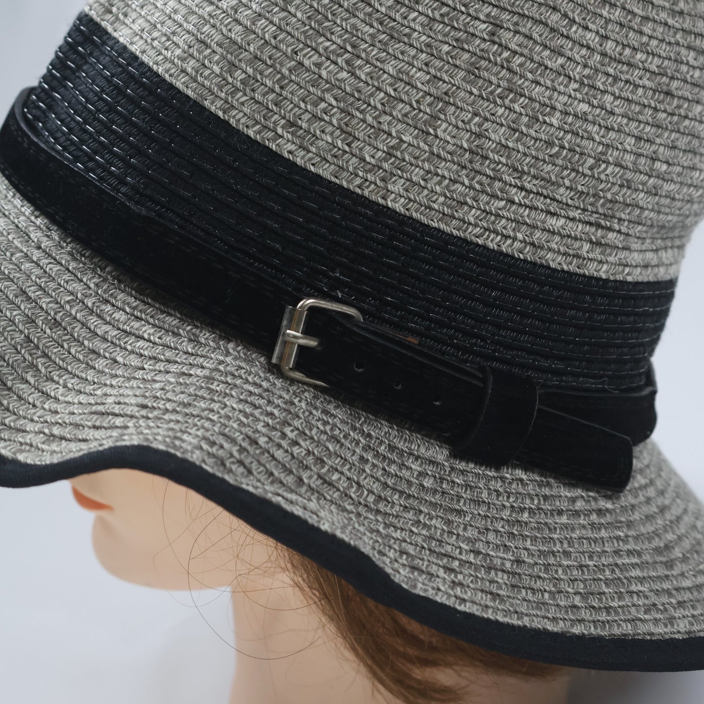 Structured Heather Grey Hat with Black Buckle Band