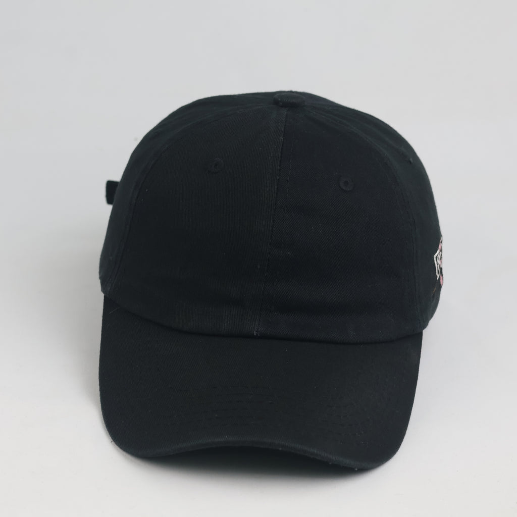 Vintage Cropp Fragile Sakura Embroidered Black Dad Hat | Cherry Blossom Strapback Cap