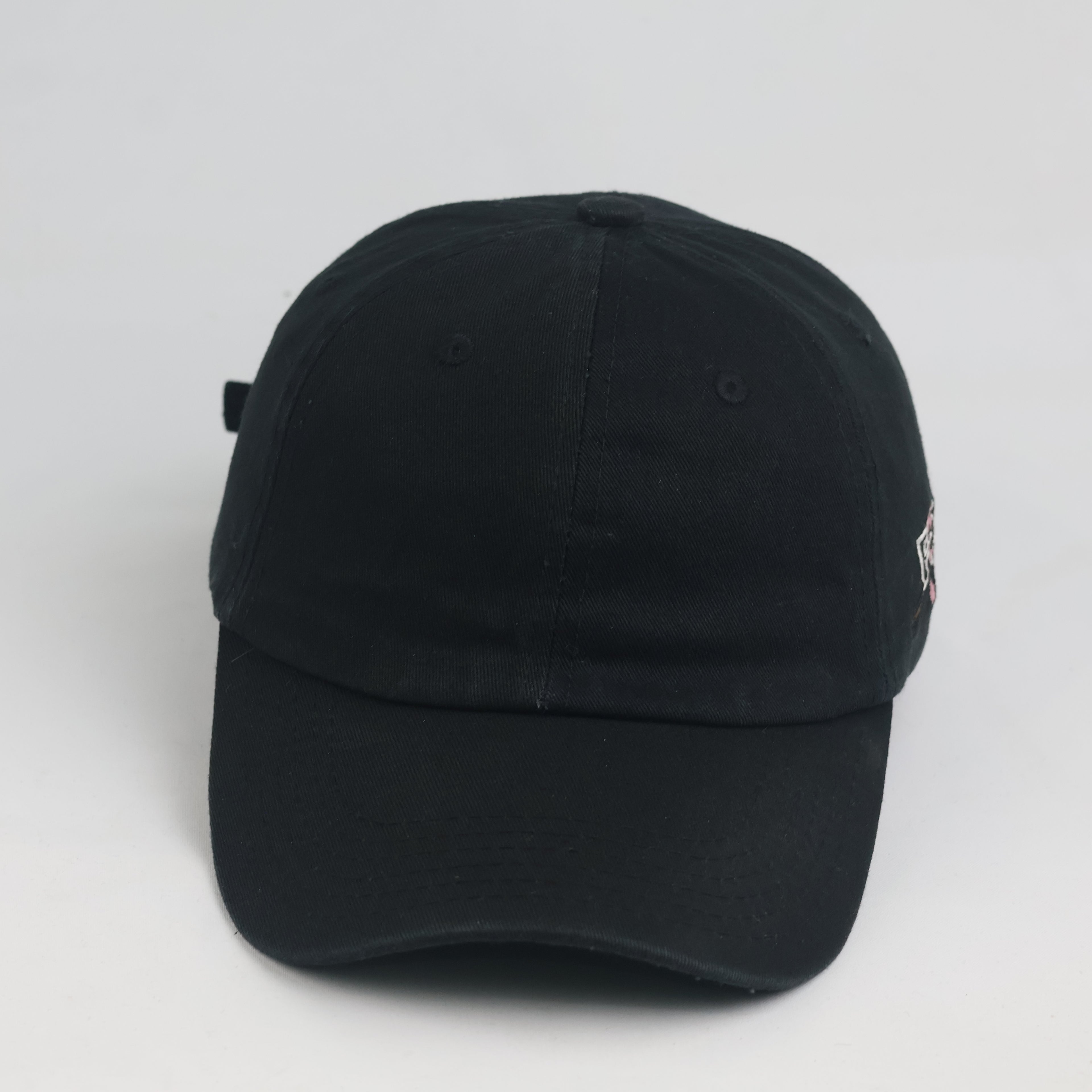 Vintage Cropp Fragile Sakura Embroidered Black Dad Hat | Cherry Blossom Strapback Cap