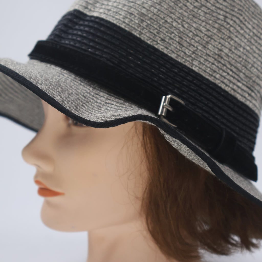 Structured Heather Grey Hat with Black Buckle Band