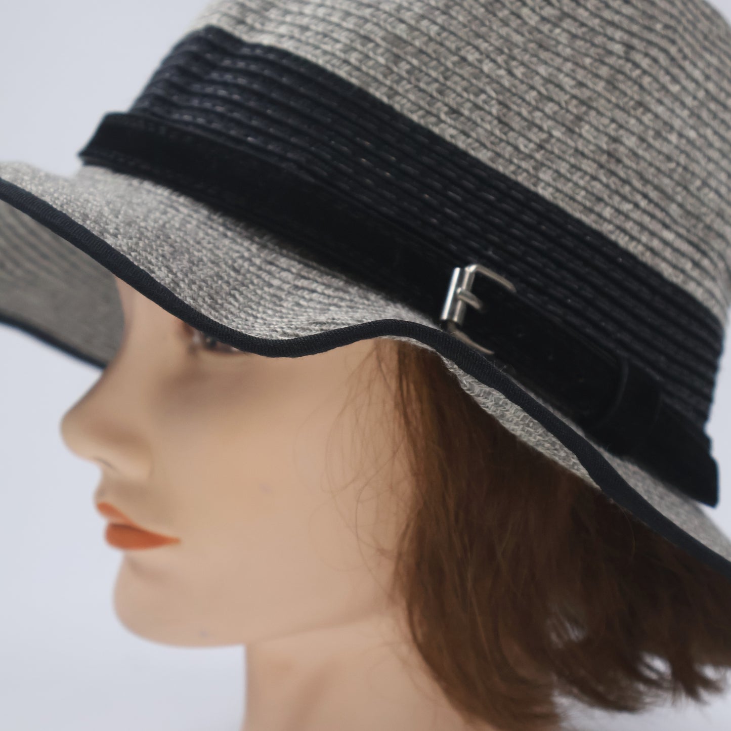 Structured Heather Grey Hat with Black Buckle Band