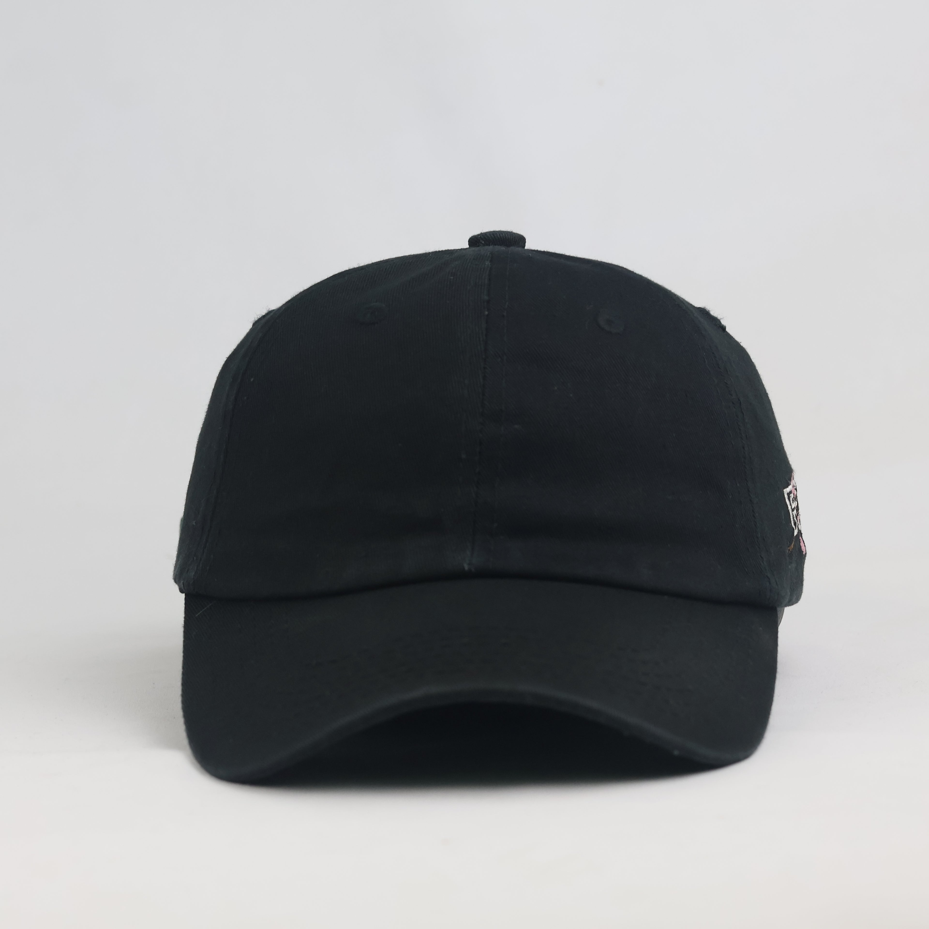 Vintage Cropp Fragile Sakura Embroidered Black Dad Hat | Cherry Blossom Strapback Cap