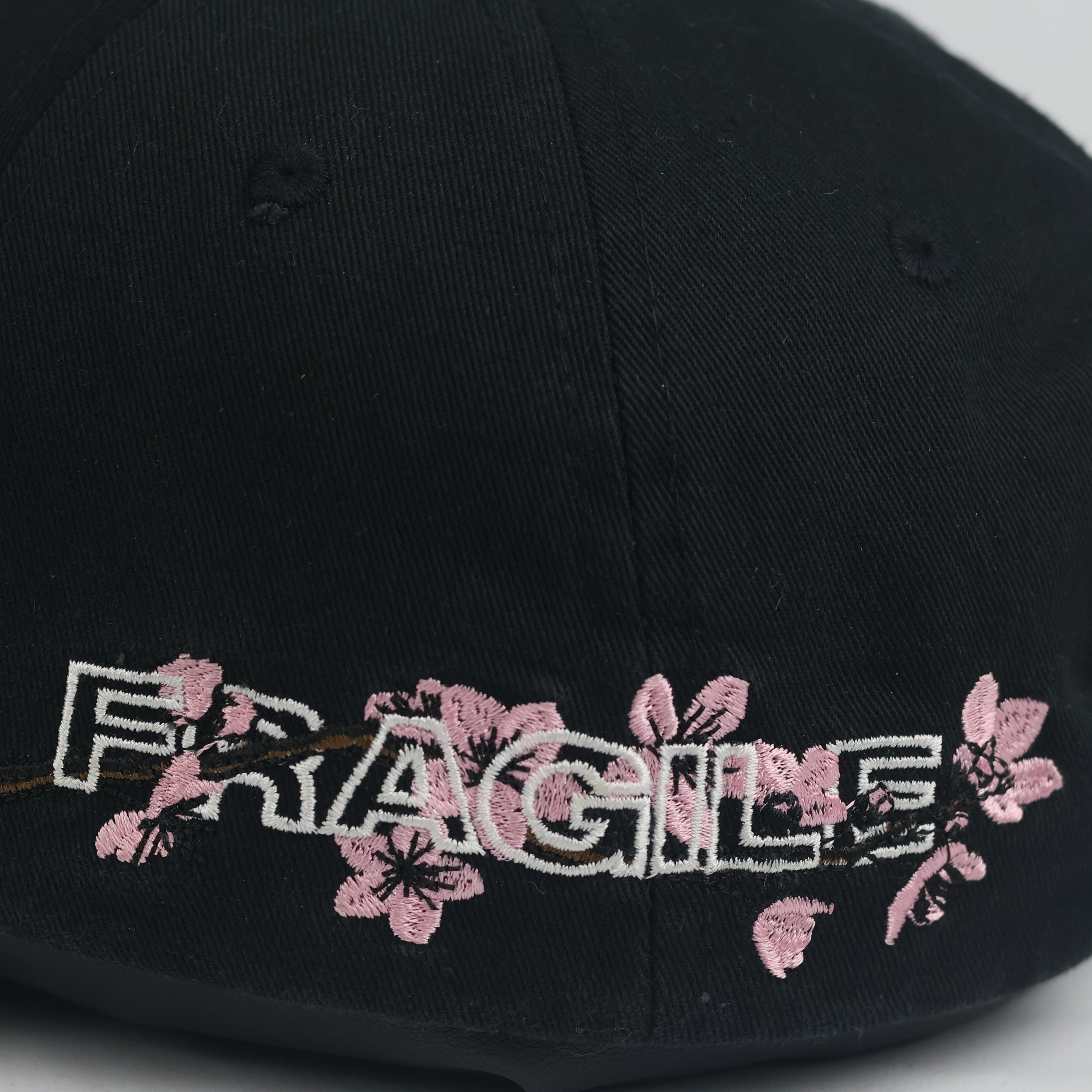 Vintage Cropp Fragile Sakura Embroidered Black Dad Hat | Cherry Blossom Strapback Cap