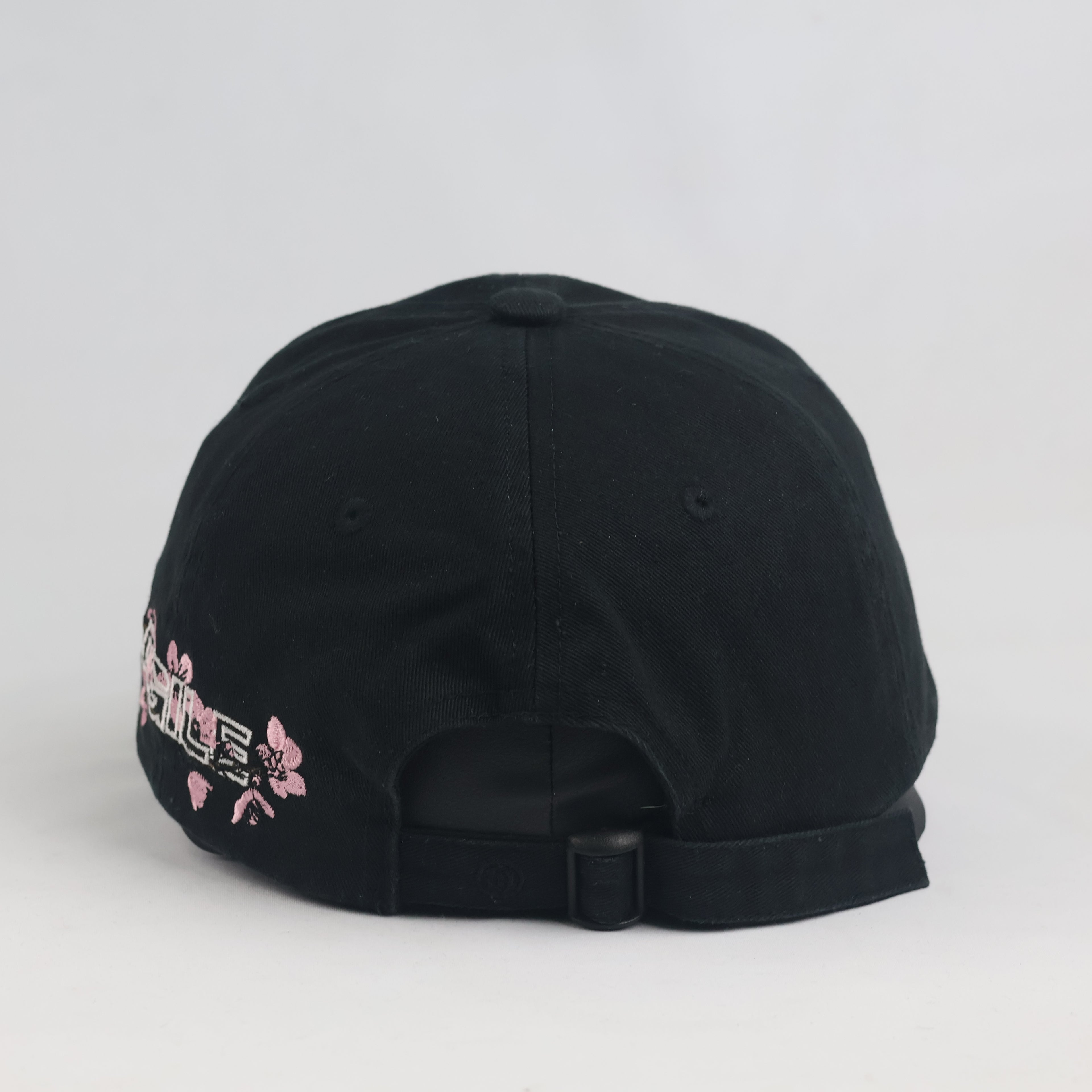 Vintage Cropp Fragile Sakura Embroidered Black Dad Hat | Cherry Blossom Strapback Cap