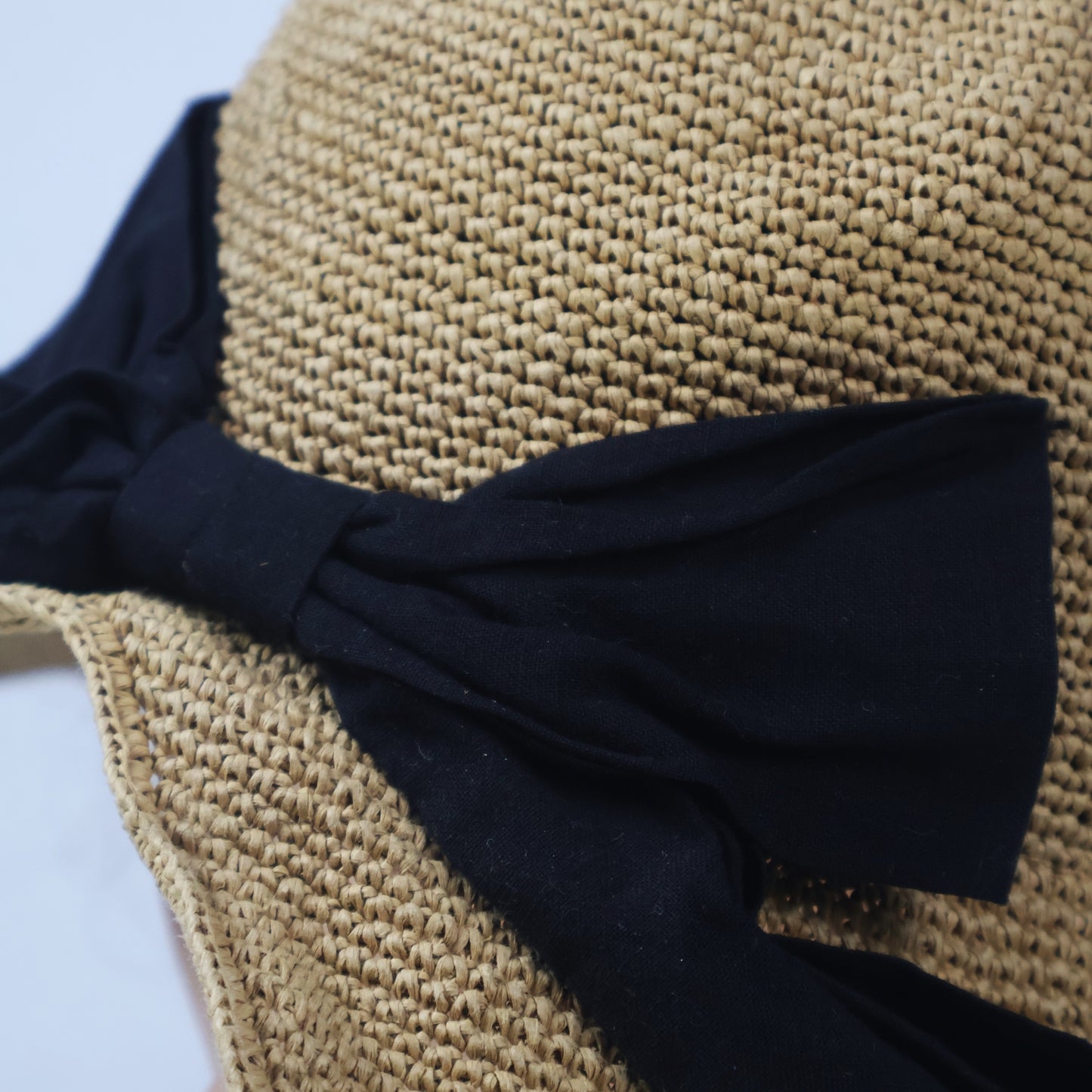 Classic Straw Cloche Hat with Black Bow