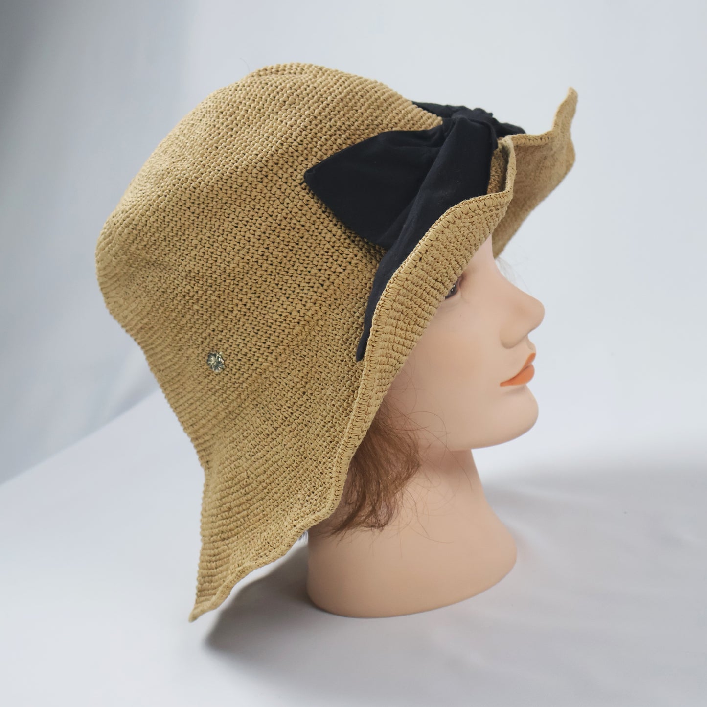 Classic Straw Cloche Hat with Black Bow