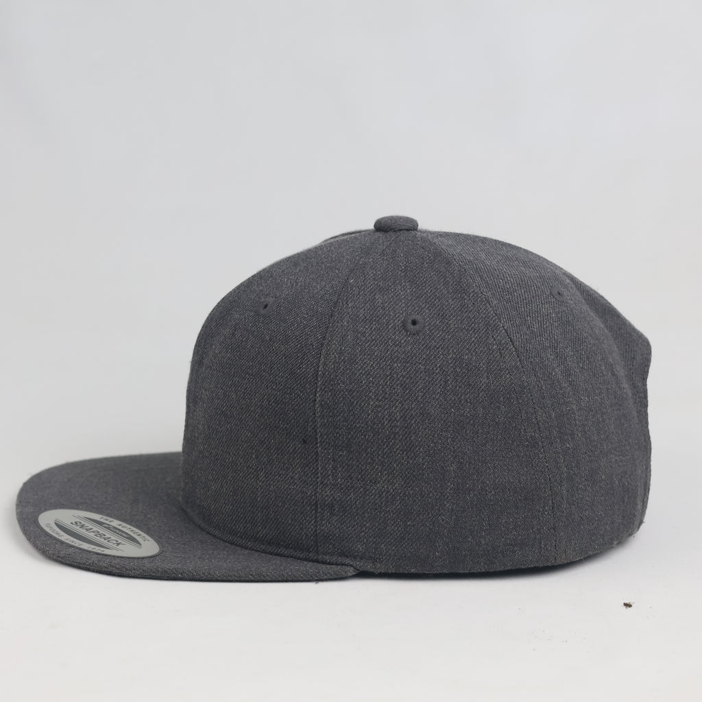 Vintage Petit Panda Faux Leather Patch Charcoal Grey Snapback Hat | Yupoong Flat Brim Cap