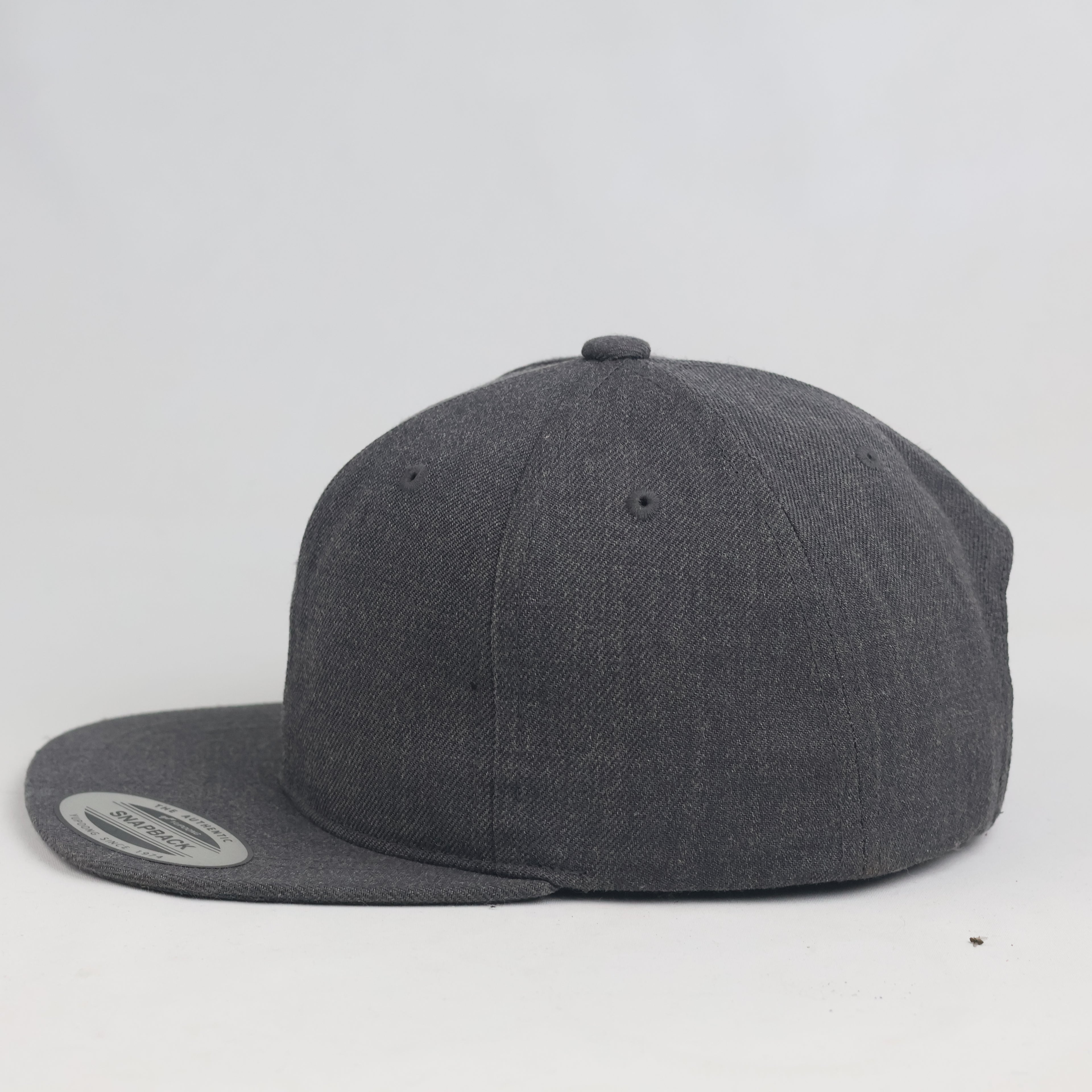 Vintage Petit Panda Faux Leather Patch Charcoal Grey Snapback Hat | Yupoong Flat Brim Cap