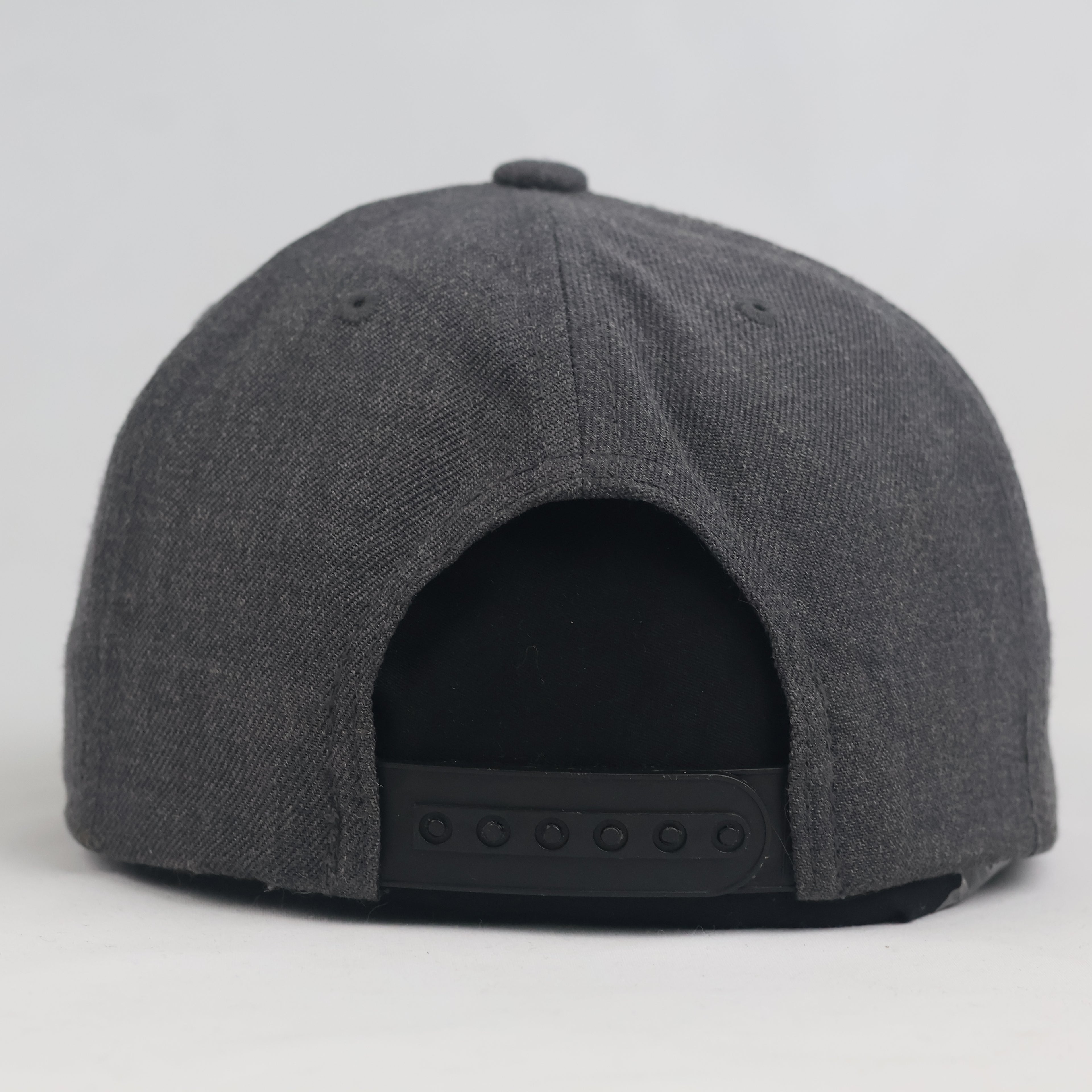 Vintage Petit Panda Faux Leather Patch Charcoal Grey Snapback Hat | Yupoong Flat Brim Cap