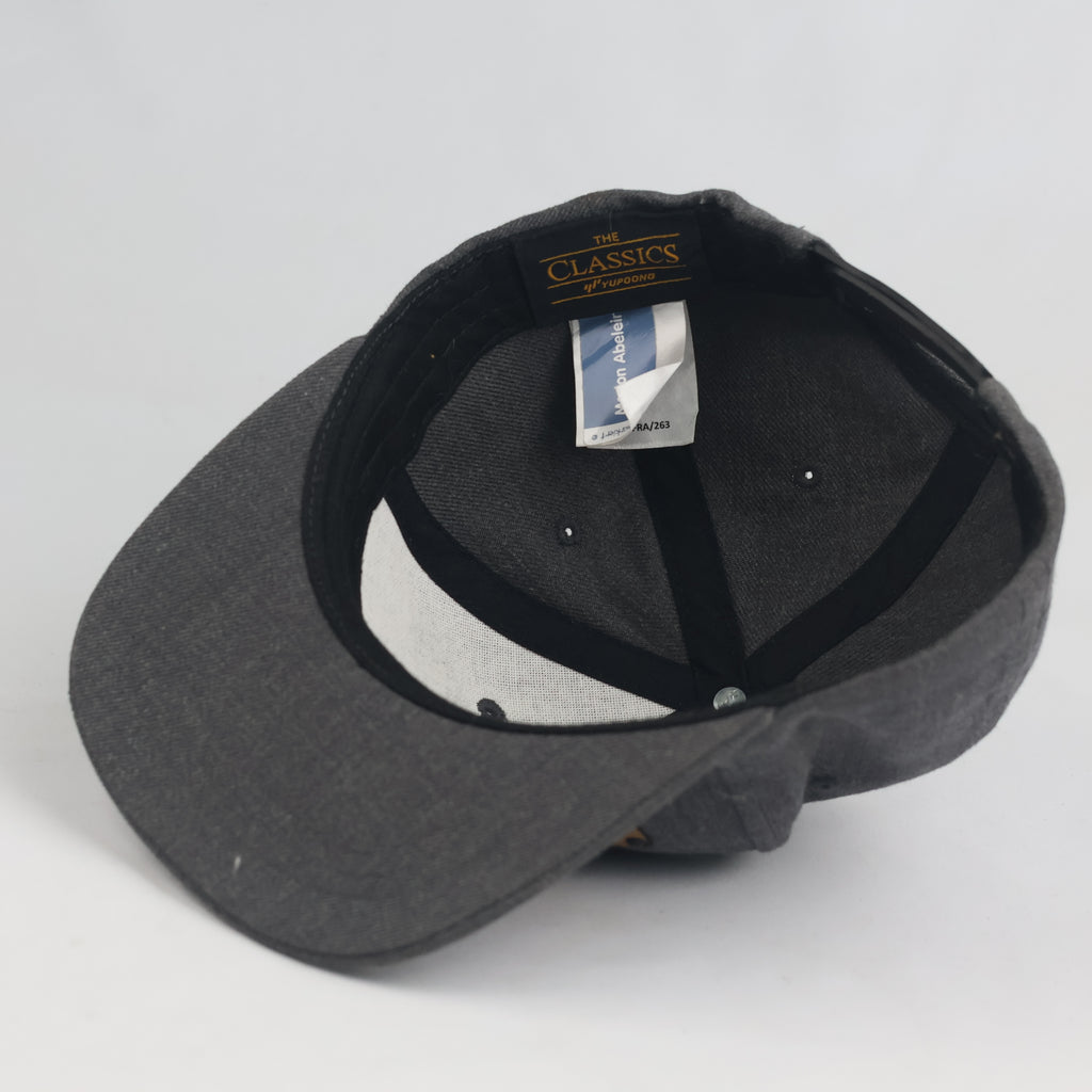 Vintage Petit Panda Faux Leather Patch Charcoal Grey Snapback Hat | Yupoong Flat Brim Cap