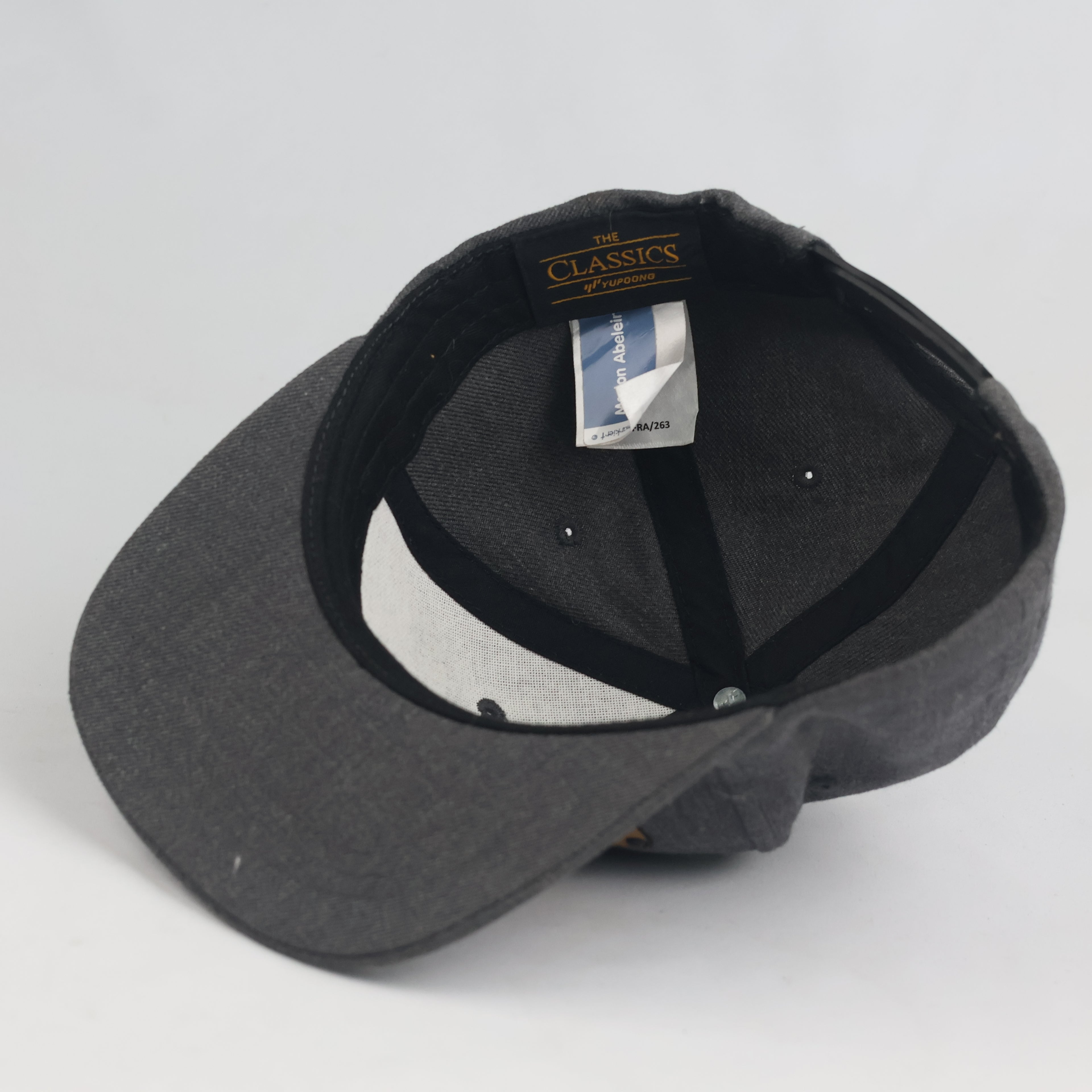 Vintage Petit Panda Faux Leather Patch Charcoal Grey Snapback Hat | Yupoong Flat Brim Cap