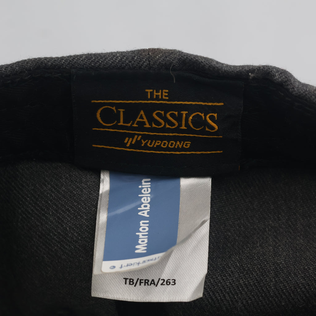 Vintage Petit Panda Faux Leather Patch Charcoal Grey Snapback Hat | Yupoong Flat Brim Cap